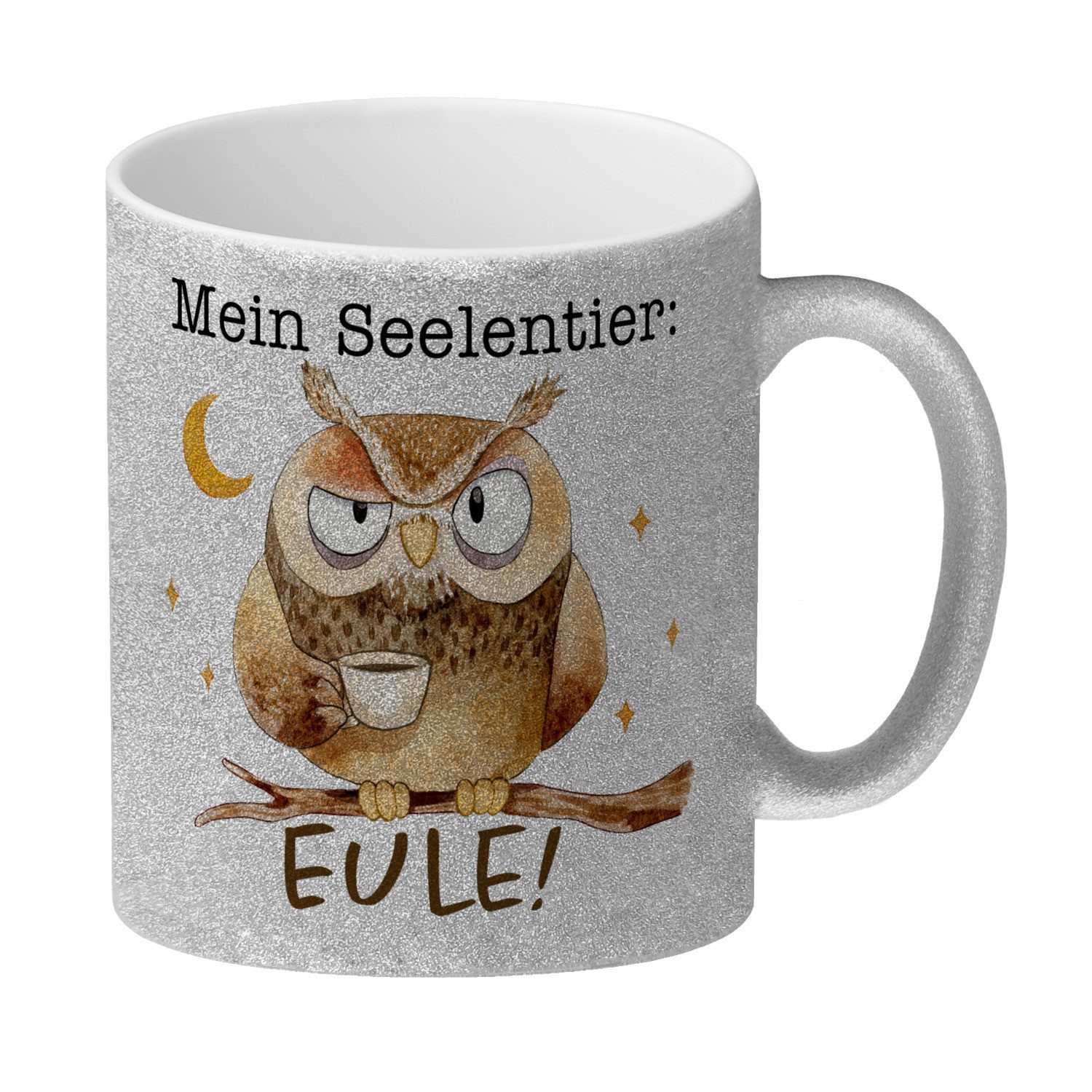 speecheese Tasse Eule GlitzerKaffeebecher mit Spruch Mein Seelentier Eule
