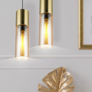 etc-shop Pendelleuchte, Leuchtmittel nicht inklusive, 2er Set Hänge Design Decken Lampe Wohn Ess Zimmer Glas Pendel Leuchte