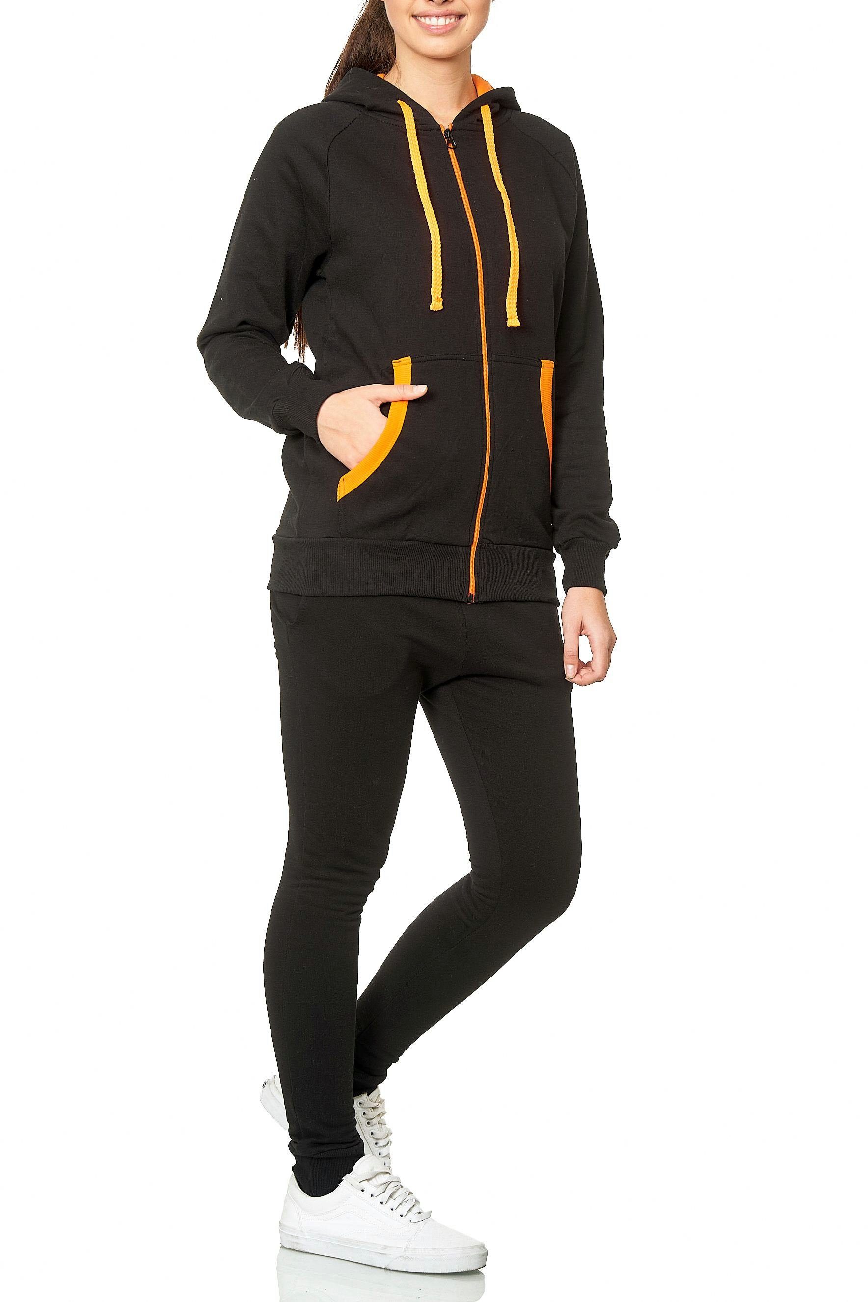 L.gonline Freizeitanzug Damen Freizeitanzug Jogginganzug Sweatwear 704 (Kapuzenjacke mit Reißverschluss, Hose, 2-tlg), Fitness Freizeit Casual