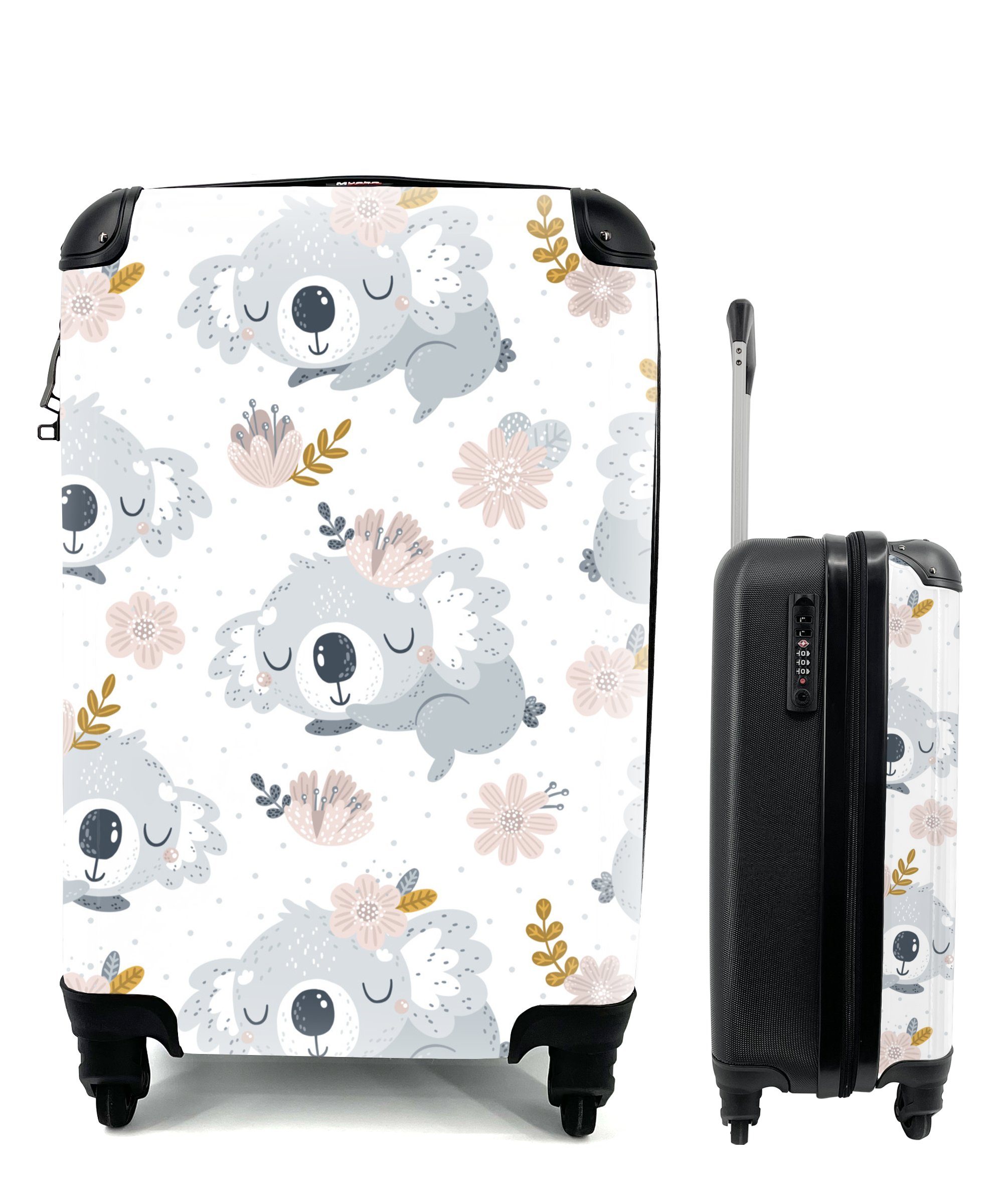 MuchoWow Handgepäckkoffer Design - Blumen - Tiere, 4 Rollen, Reisetasche mit rollen, Handgepäck für Ferien, Trolley, Reisekoffer