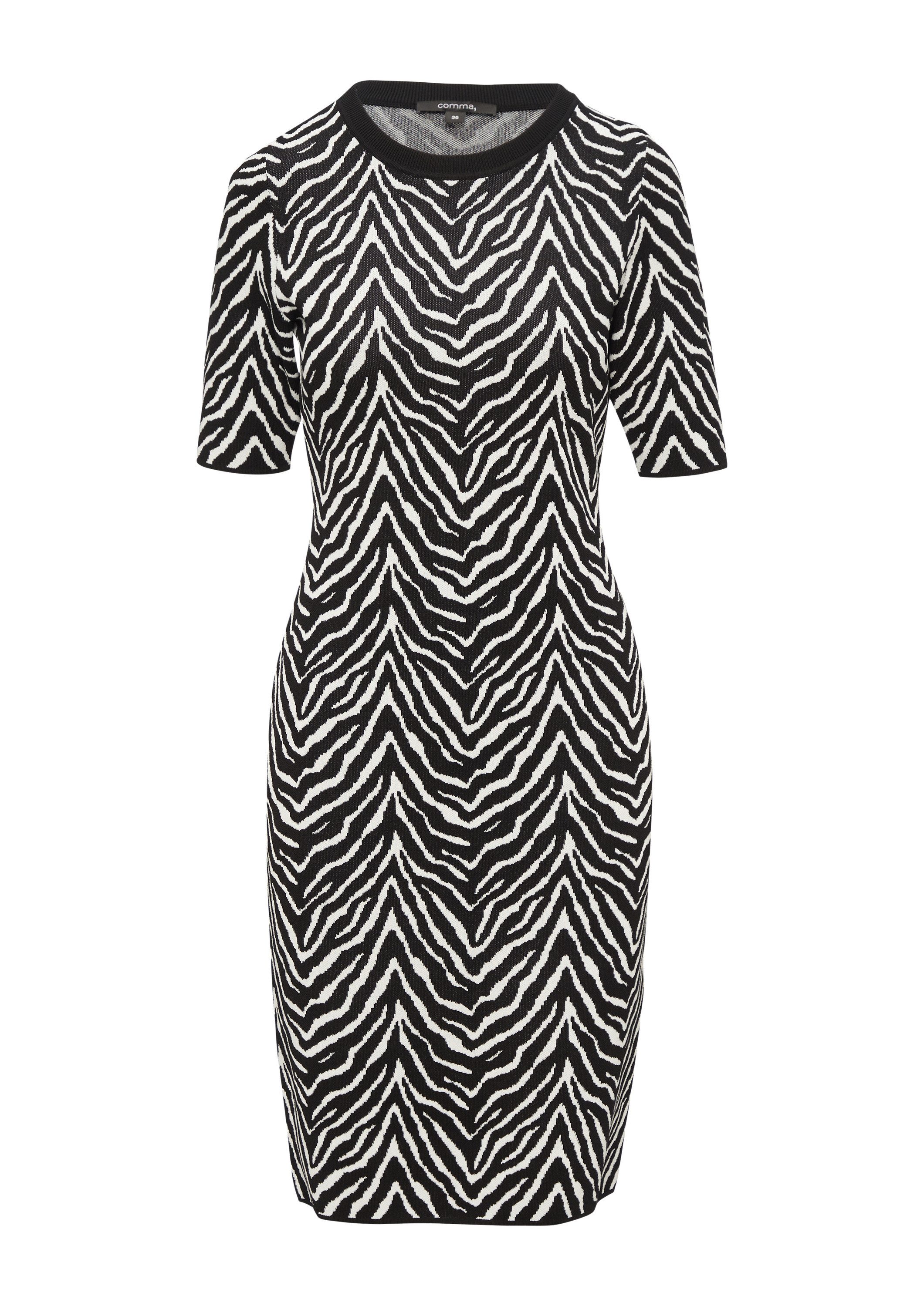 comma Minikleid Kleid Schmales Strickkleid mit Animal-Muster