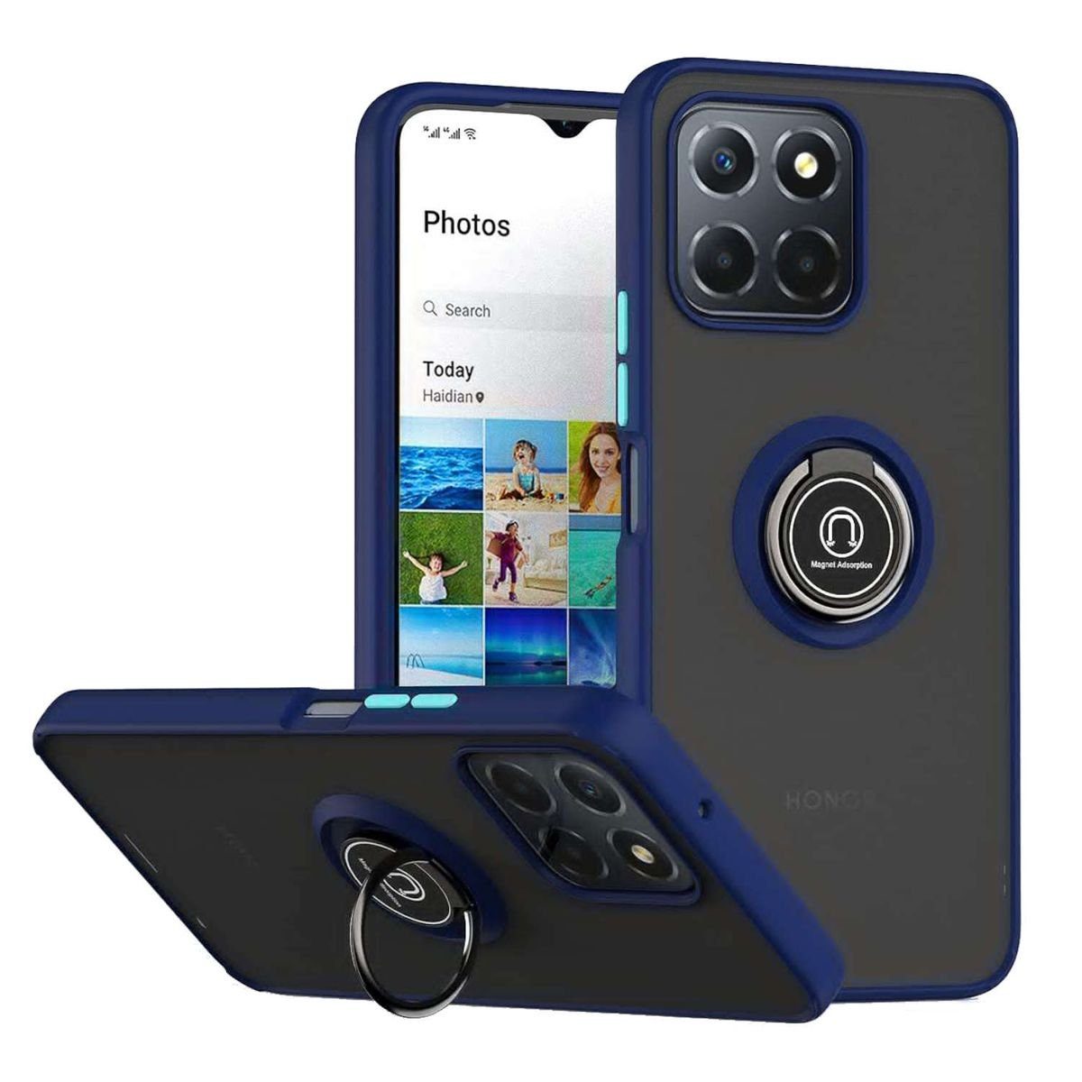 Wigento Handyhülle Für Honor X8a TPU / PC Design Ring Magnet Cover Handy Tasche Hülle Neu