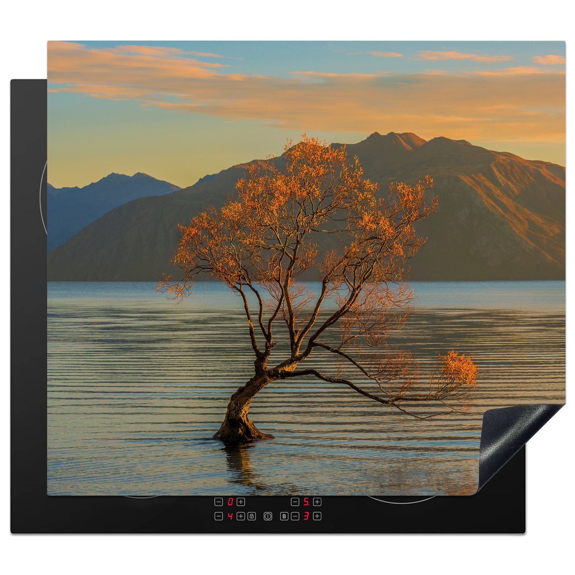 MuchoWow Herdblende-/Abdeckplatte Lake Wanaka in Neuseeland im Herbst, Vinyl, (1 tlg), 60x52 cm, Mobile Arbeitsfläche nutzbar, Ceranfeldabdeckung