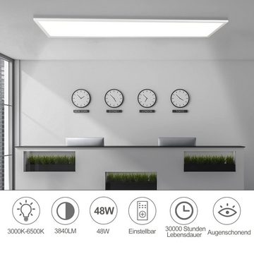 ZMH LED Panel Dimmbar Deckenlampe 120cm mit Fernbedienung, Dimmbar, LED fest integriert, Tageslichtweiß, 120x30 cm Deckenpanel Wohnzimmerlampe 3840lm, 48W, Weiß