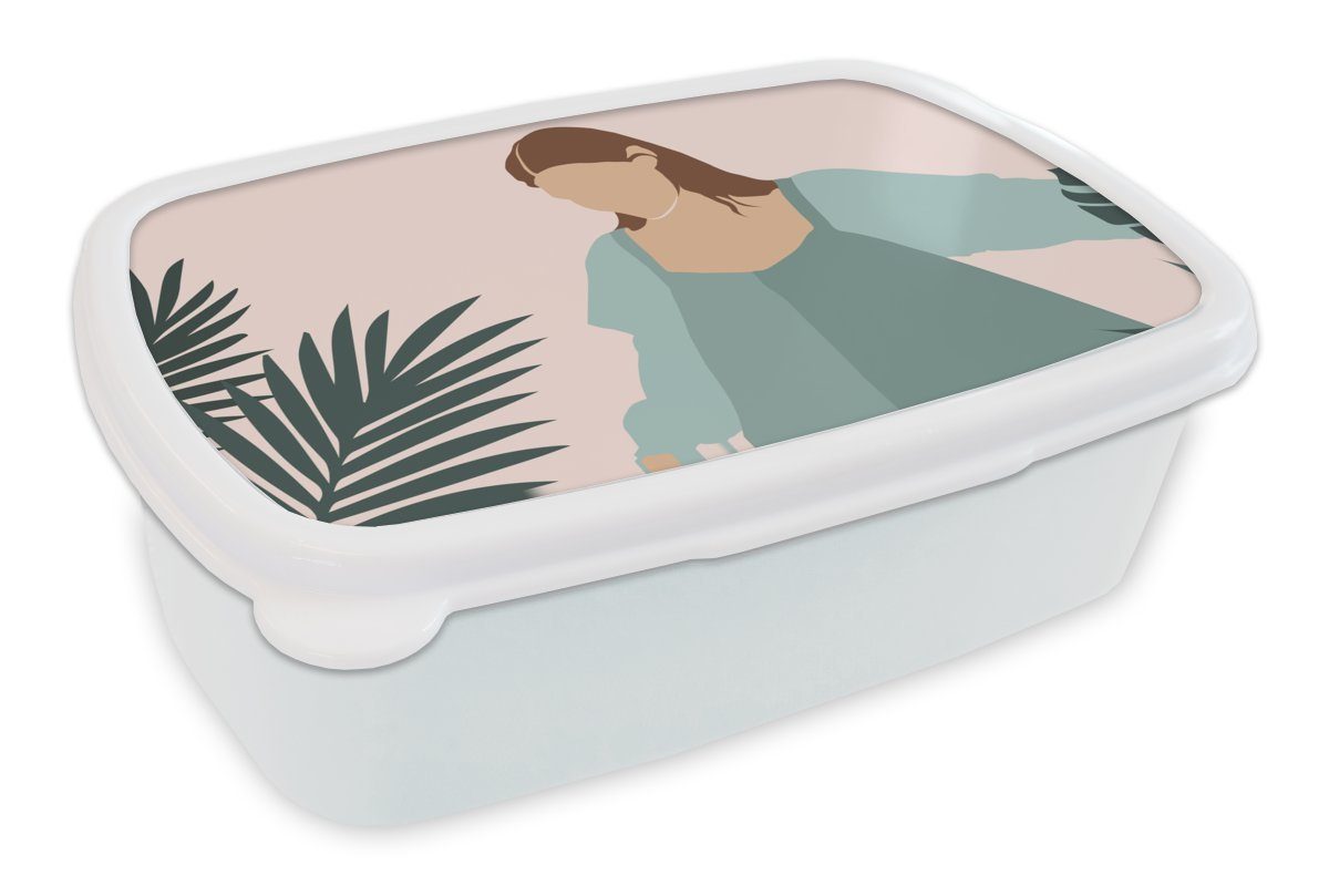 MuchoWow Lunchbox Sommer - Frauen - Pflanzen - Tropisch, Kunststoff, (2-tlg), Brotbox für Kinder und Erwachsene, Brotdose, für Jungs und Mädchen weiß