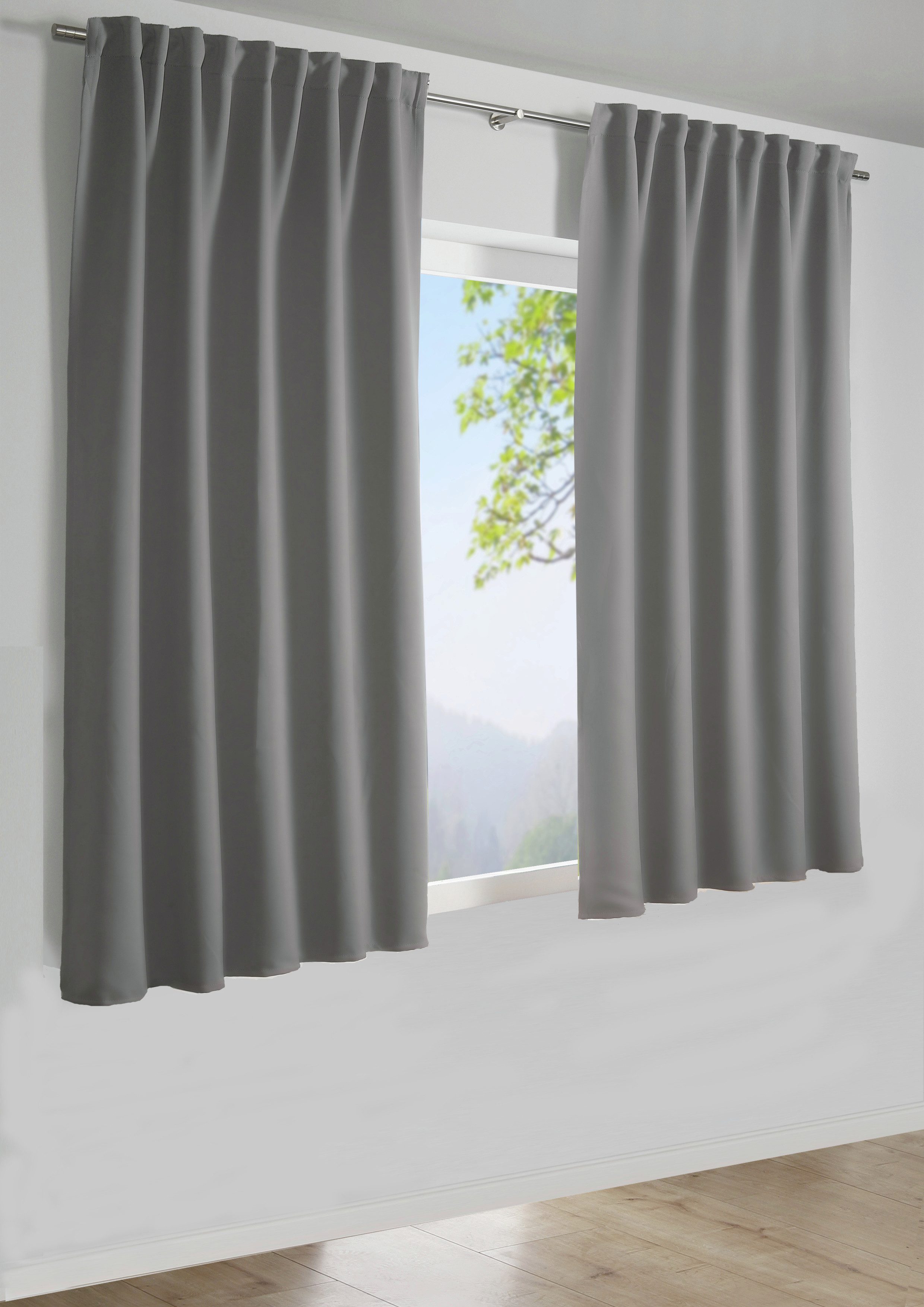 Sehlbach Gardine Schal Dimout Uni (1 St), Schlaufen, abdunkelnd, mit Gardinenband und verdeckten Schlaufen