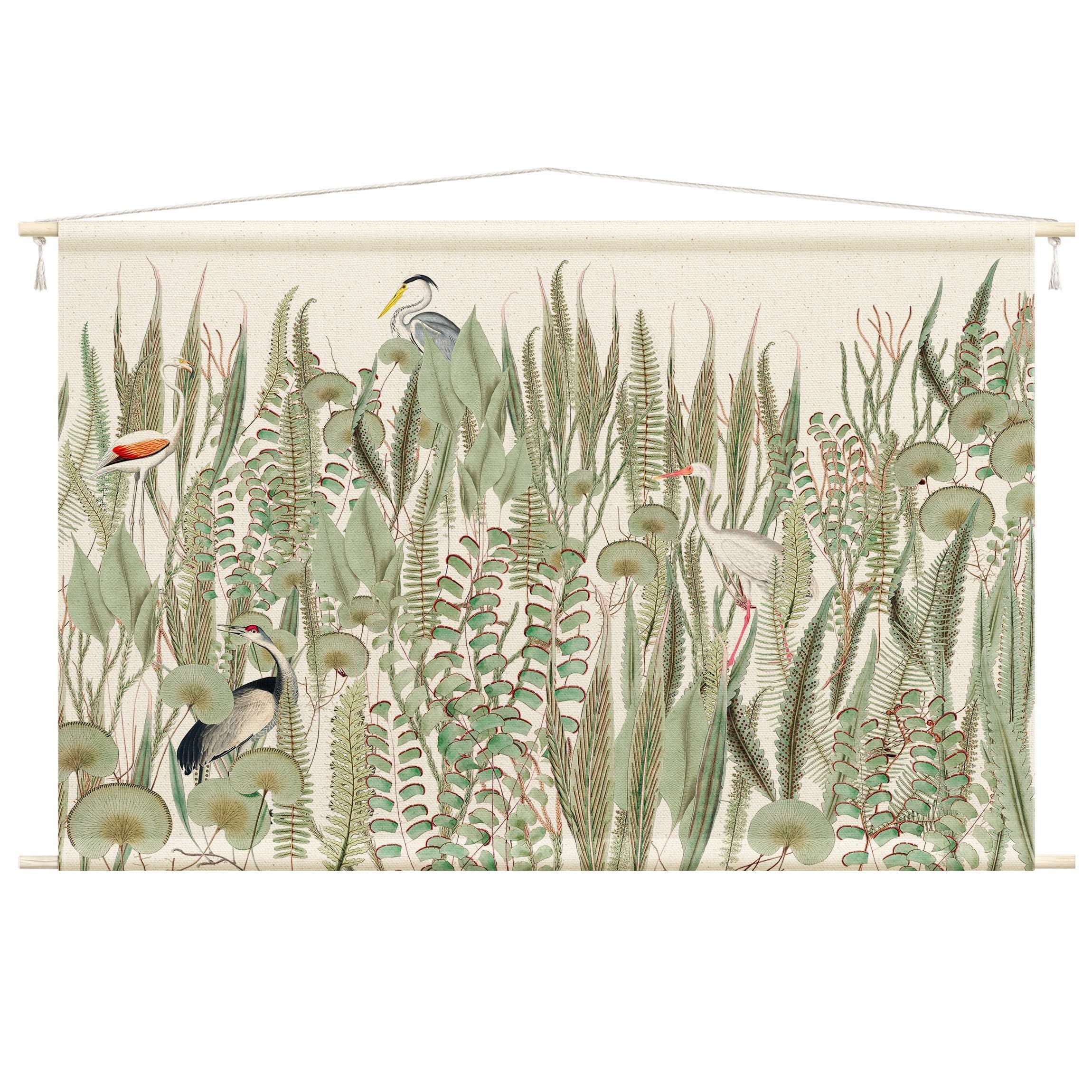 Bilderdepot24 Wandteppich modern Tropisch Tiere Vögel grün, rechteckig, Höhe: 2.6 mm, großes Wandbild aus Natur-Baumwolle Wandbehang Stoffbild Tuch Wollseil