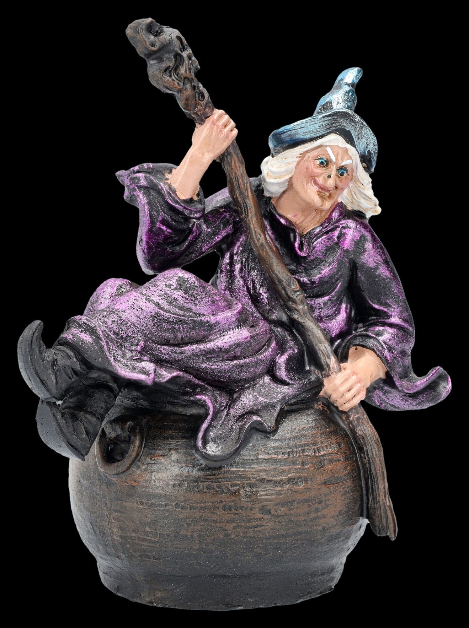 Figuren Shop GmbH Fantasy-Figur Hexen Dekofigur – Witzige Hexe im Kessel Fantasy Sammlerfigur 14,5 cm