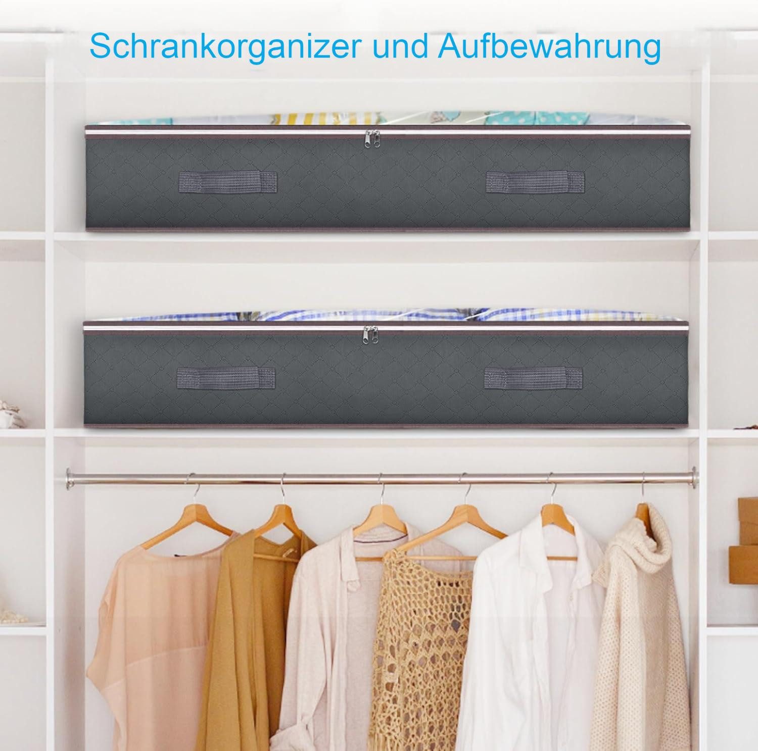 Refined Living Unterbettkommode 90L Aufbewahrungstaschen für unter dem Bett,4er Set,Aufbewahrungsbox (faltbare Organizer und Aufbewahrungsboxen, Schrankorganizer und Aufbewahrungsbehälter, Organisatoren mit Transparentes PVC-Fenster, Robuste Reißverschlüsse und Verstärkte Griffe, für den Einsatz unter dem Bett oder im Schrank, 4 St., Großes Fassungsvermögen, Hochwertiges Material, Vielseitig einsetzbar), für Decken, Handtücher, Kleidung, Bettdecken, Pullover, Bettwäsche