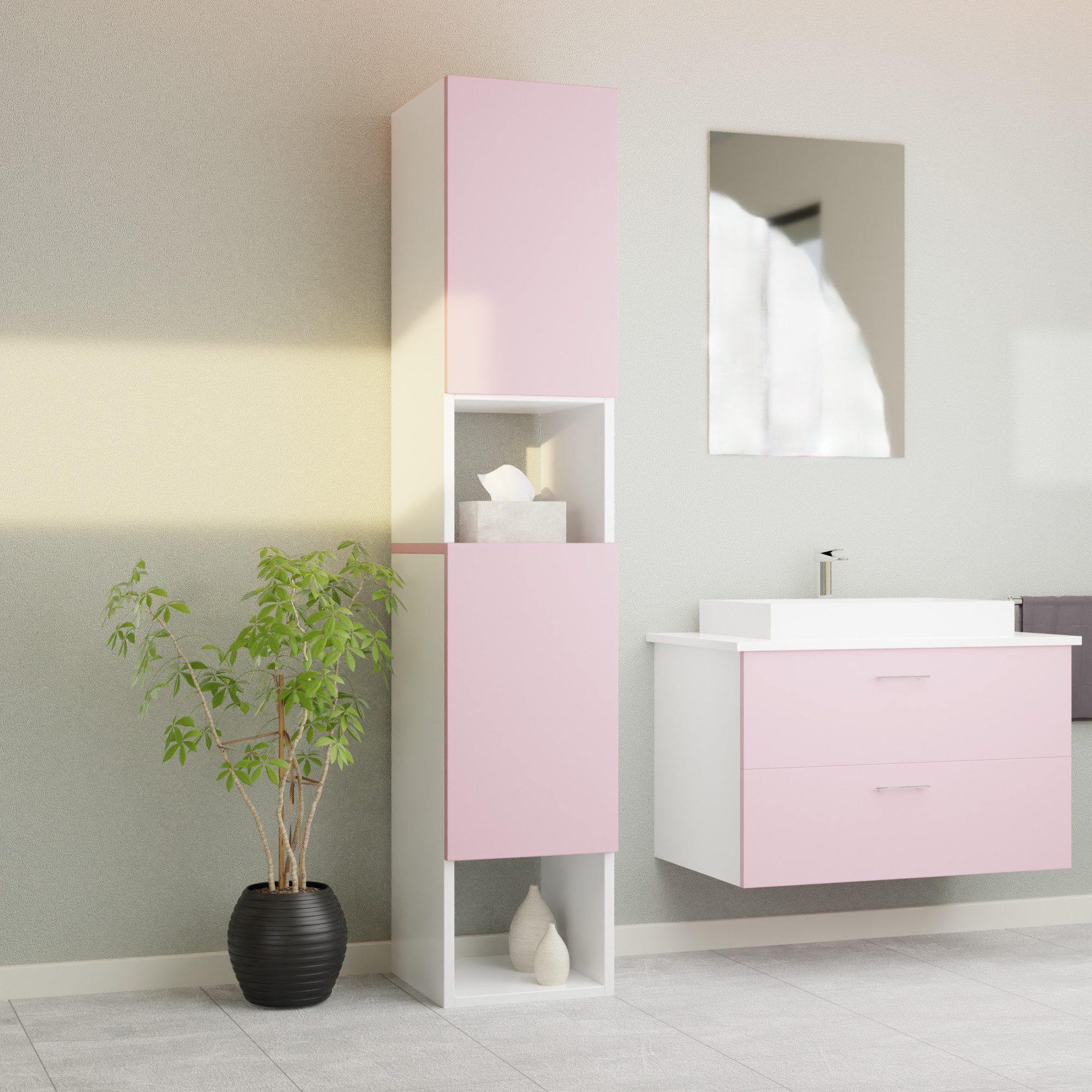 Badezimmer-Set Badezimmerschrank GLC2, hängend, stehend, Rose