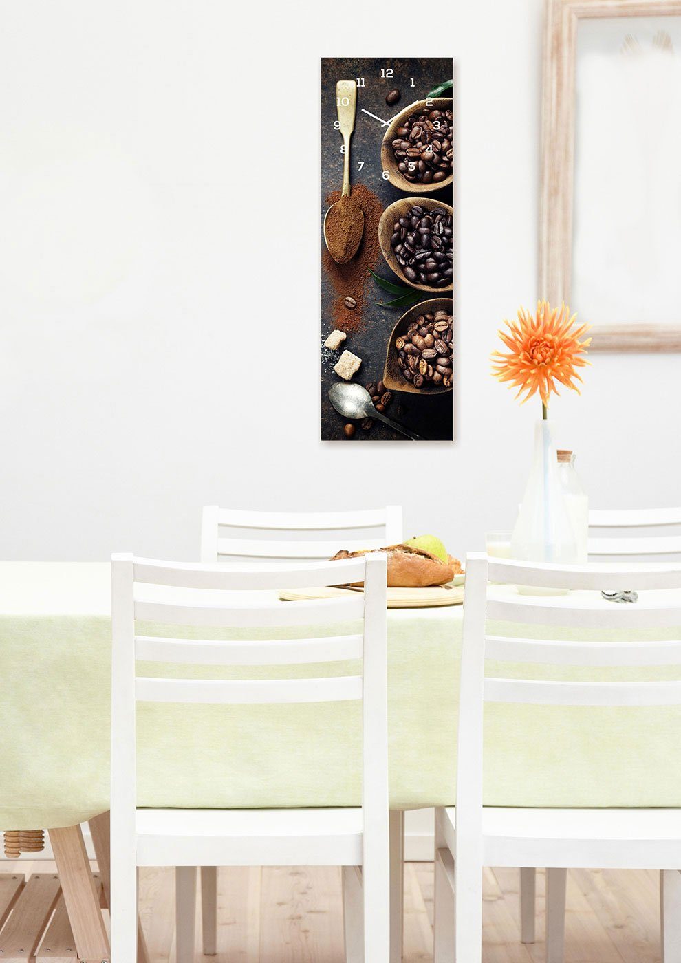 Levandeo® Wanduhr (Wanduhr Glas 20x60cm Braun Kaffee Coffee Glasuhr Küche B günstig online kaufen
