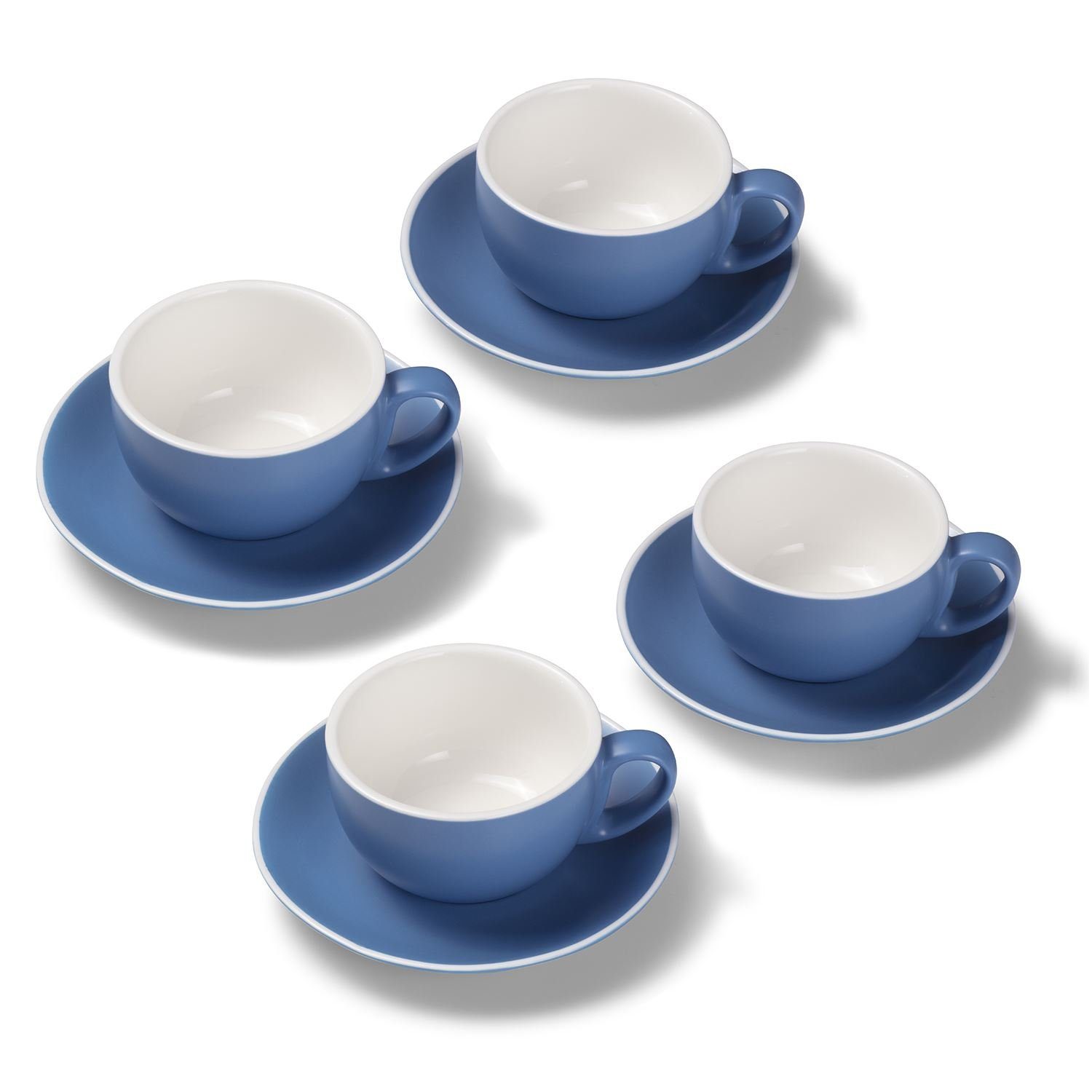 4er Terra Home Milchkaffeetassen-Set, Blau matt, Terra Home Porzellan Tasse