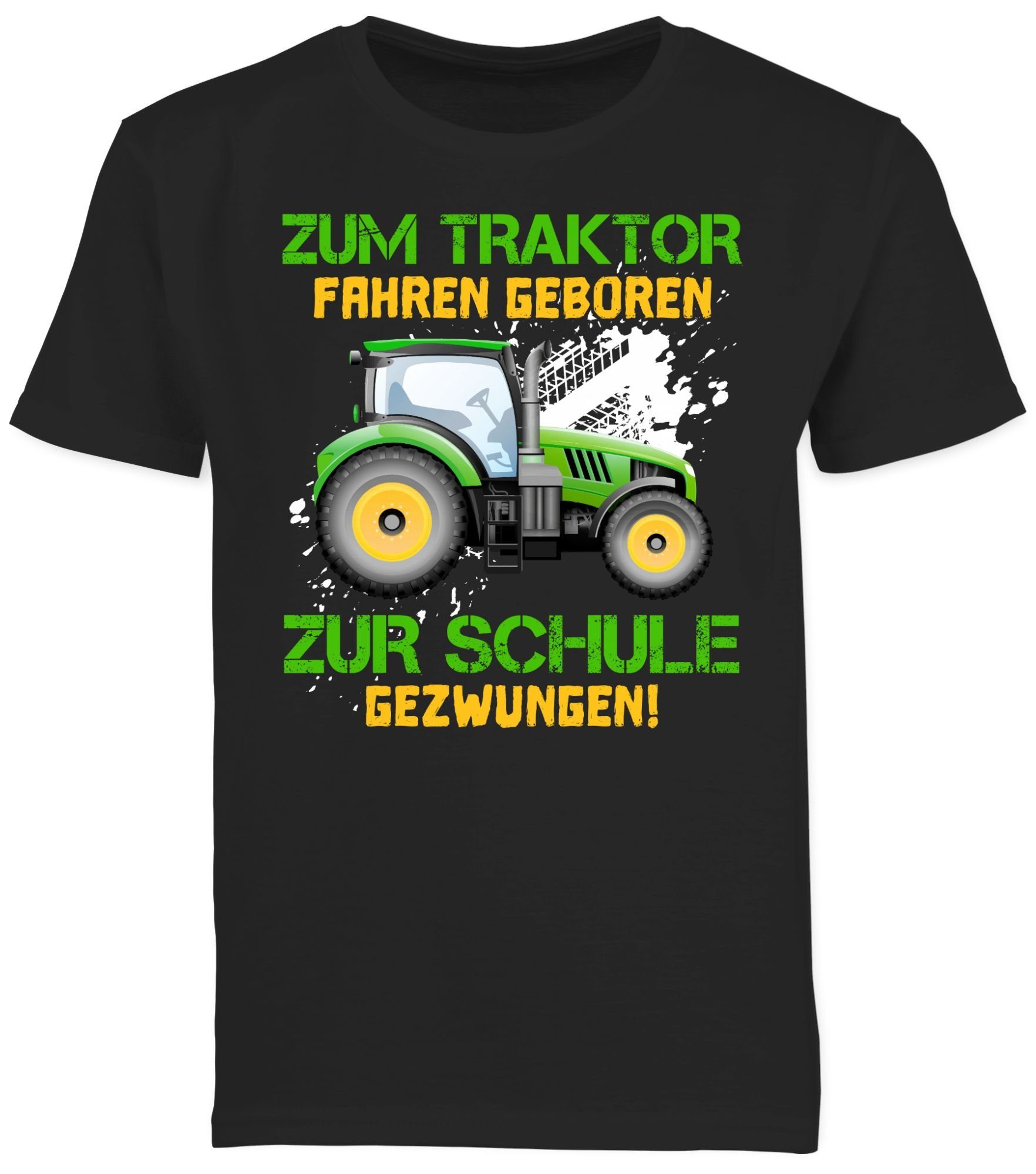 Schwarz Schulanfang Traktor gezwungen Schule zur Shirtracer Baue Zum Einschulung fahren Landwirt T-Shirt Geschenke geboren Junge Kinder - 3