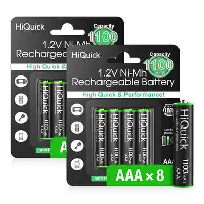 HiQuick 8 Stück AAA Akku NI-MH 1100mAh, wiederaufladbare Batterie, LR03 (1.2 V)
