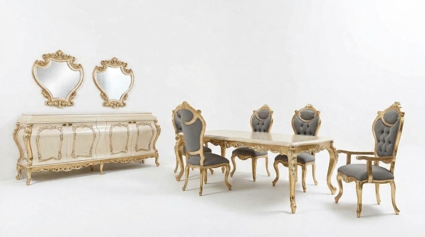 Xlmoebel Essgruppe Luxuriöse Esszimmergarnitur mit elegantem Esstisch und Stühlen, (Essgruppe, 9-tlg., Essgruppe), Hergestellt in Europa