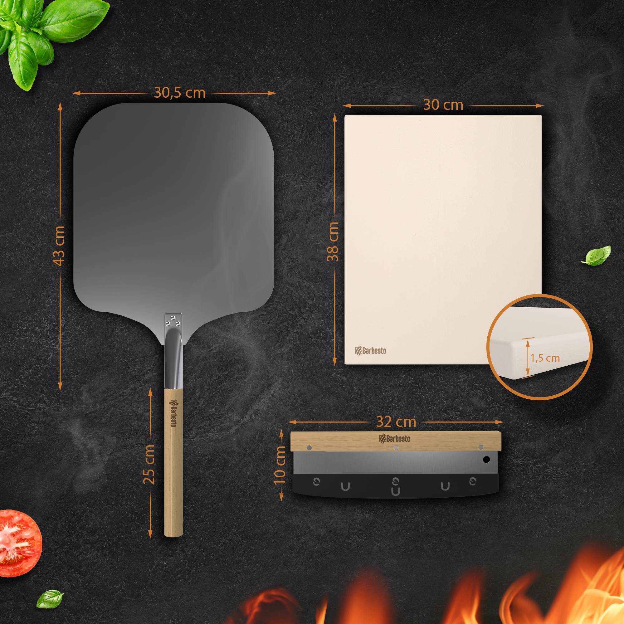 CLP Pizzastein Pizzastein-Set, Cordierit, (1er), mit Rezept-Buch für Backofen & Grill