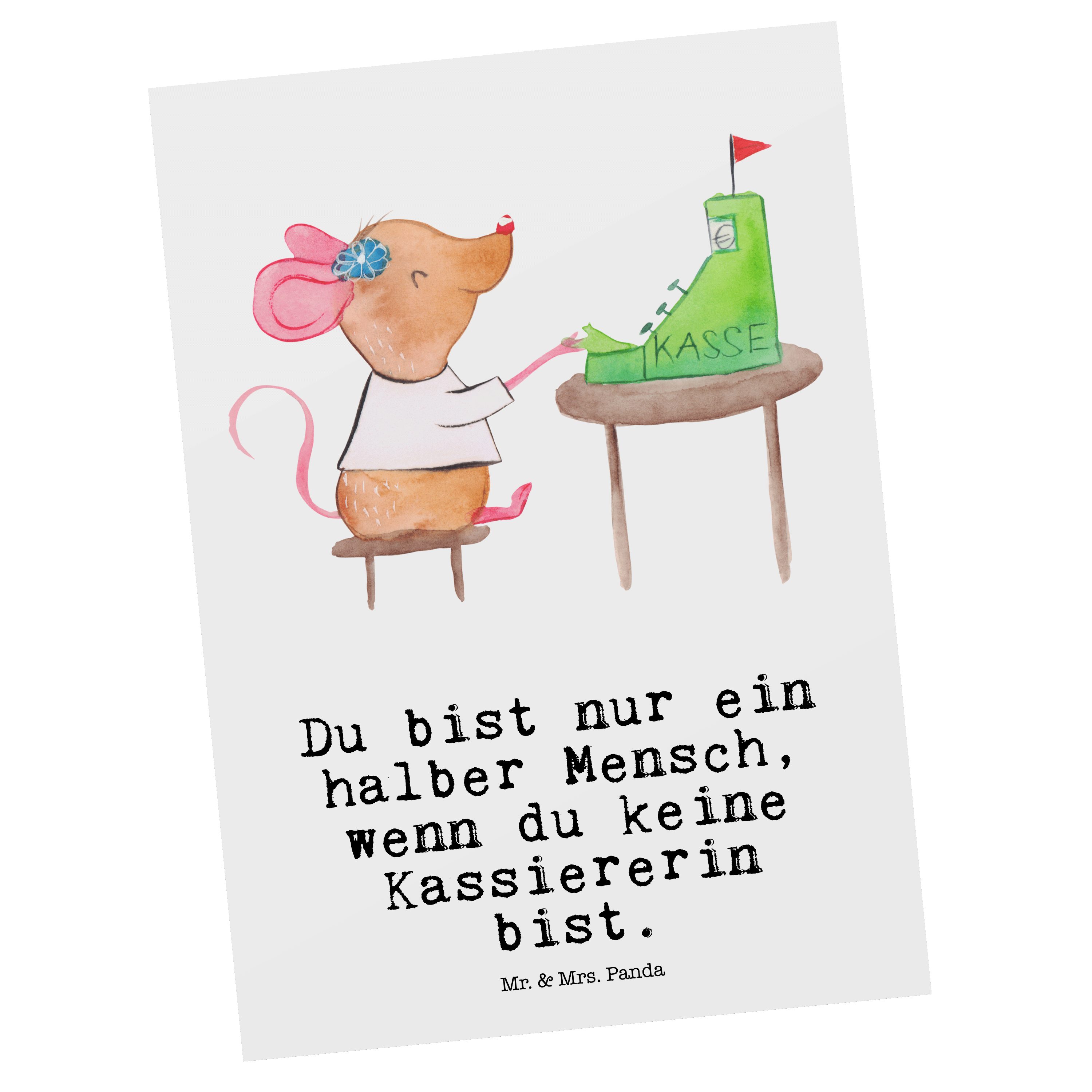 Mr. & Mrs. Panda Postkarte Kassiererin mit Herz - Weiß - Geschenk, Kollege, Ausbildung, Kollegin