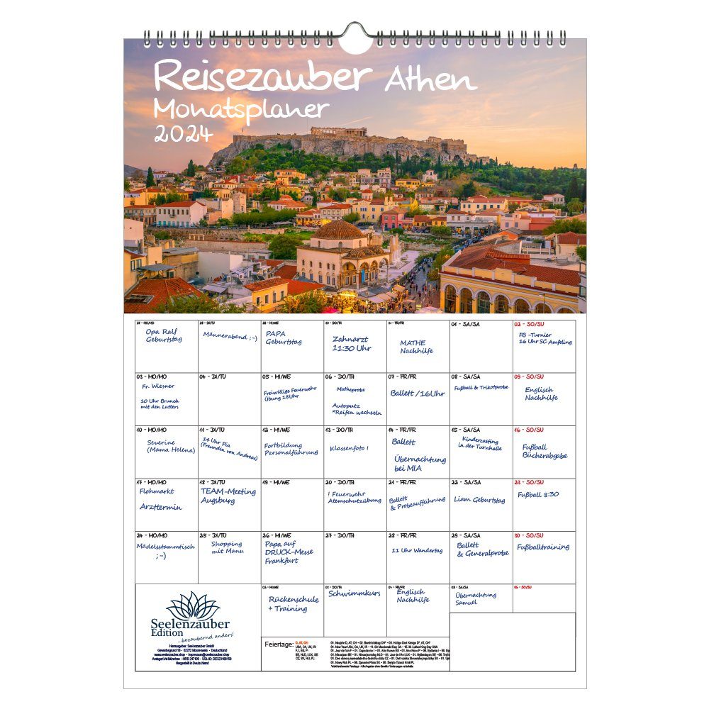 Seelenzauber Wandkalender Reisezauber Athen Planer DIN A3 Kalender für 2024 Griechenland Strand