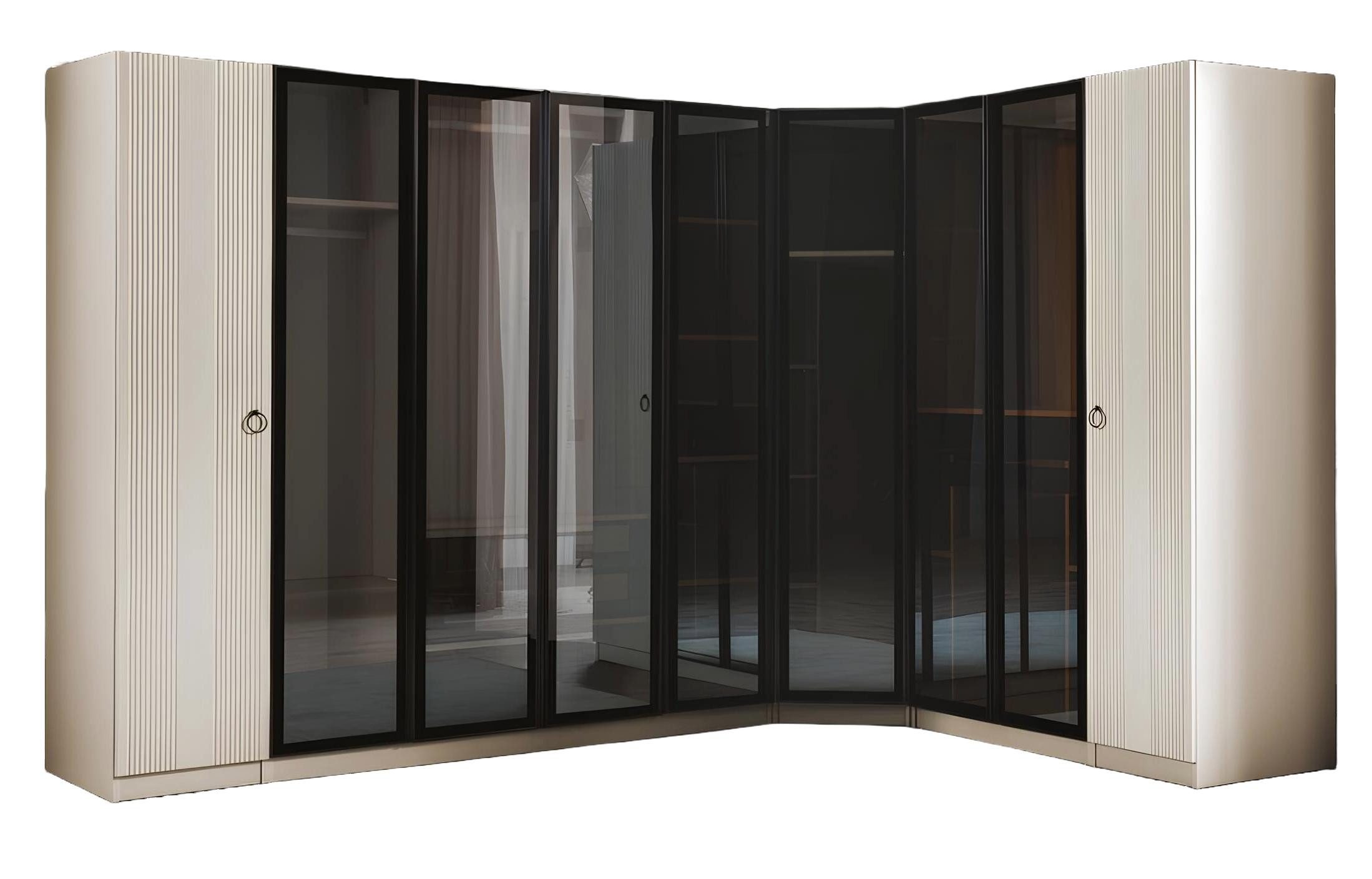 Xlmoebel Kleiderschrank Schwarzer Eckschrank aus Holz für modernes Schlafzimmerdesign (1-St., Kleiderschrank L form) Hergestellt in Europa