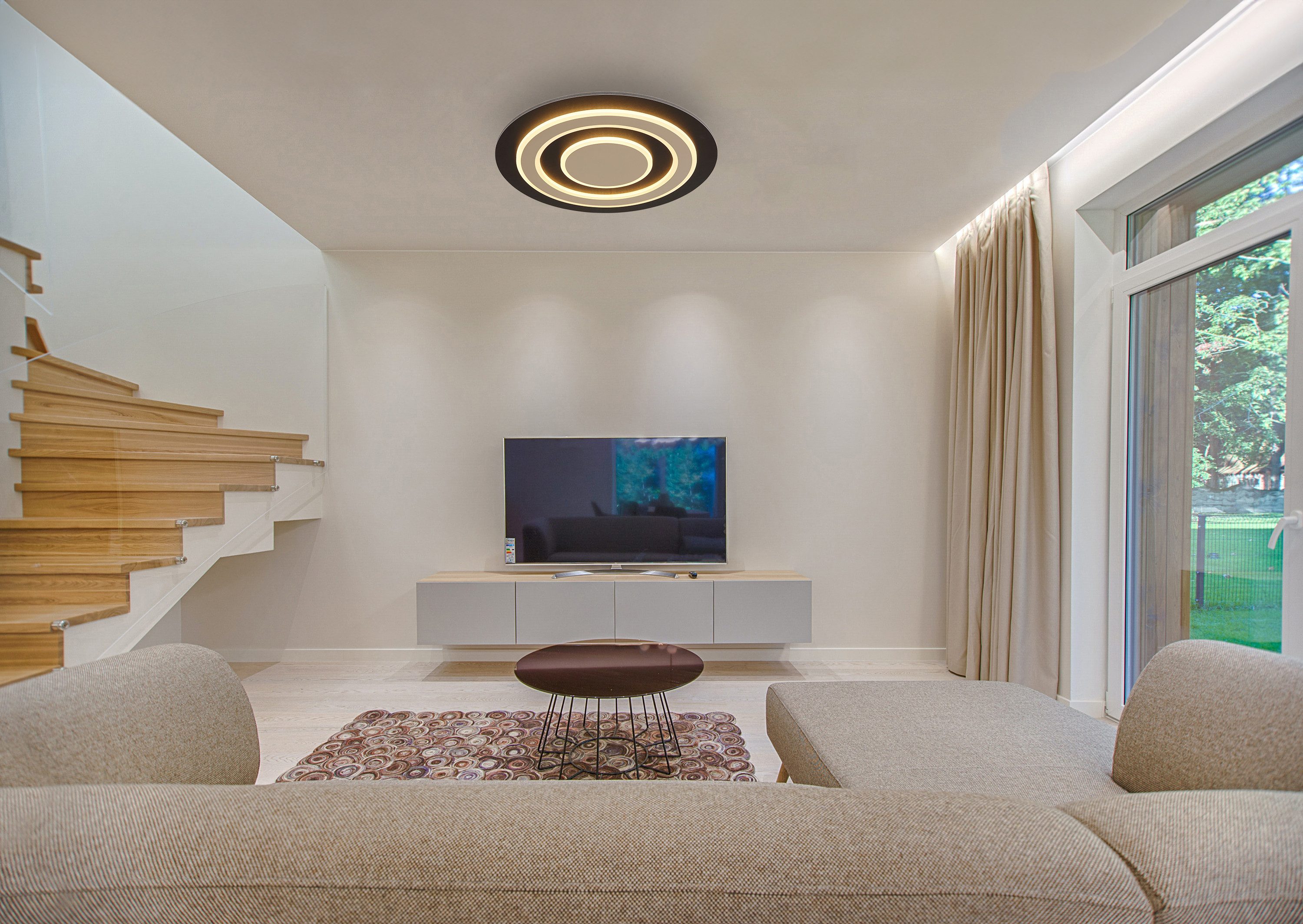 GLOBO LIGHTING Deckenleuchte JAYDEN, LED fest integriert, Warmweiß, Deckenleuchte Schwarz/MDF, Champagner, Opalglas, LED 40W