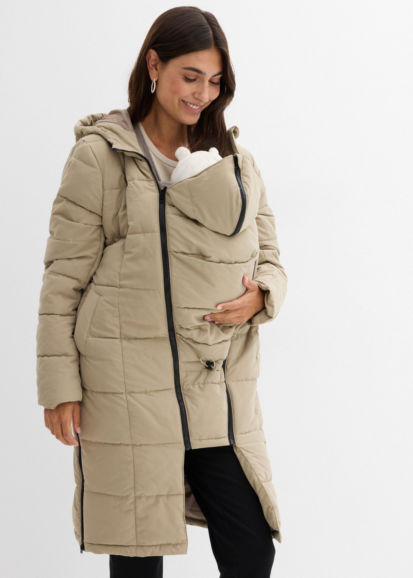 bonprix Umstandsmantel mit abnehmbarem Trageeinsatz mit Kapuze, Regular Fit