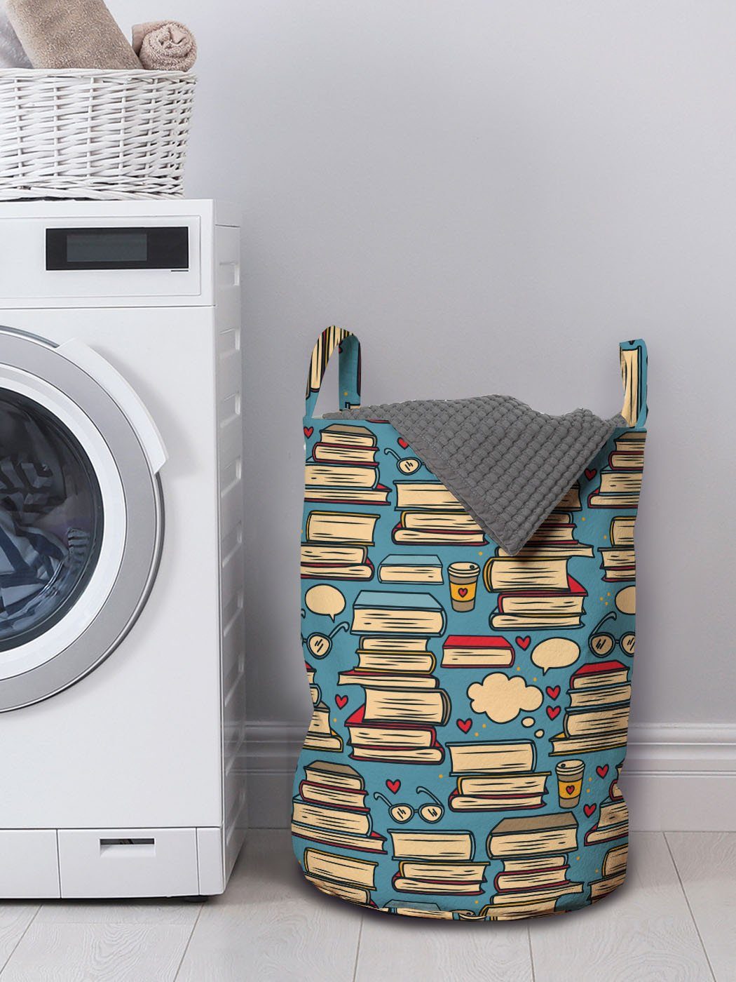 Abakuhaus Kordelzugverschluss Geek Wäschesäckchen mit Stapel Wäschekorb Kaffee Griffen Bücher Waschsalons, für