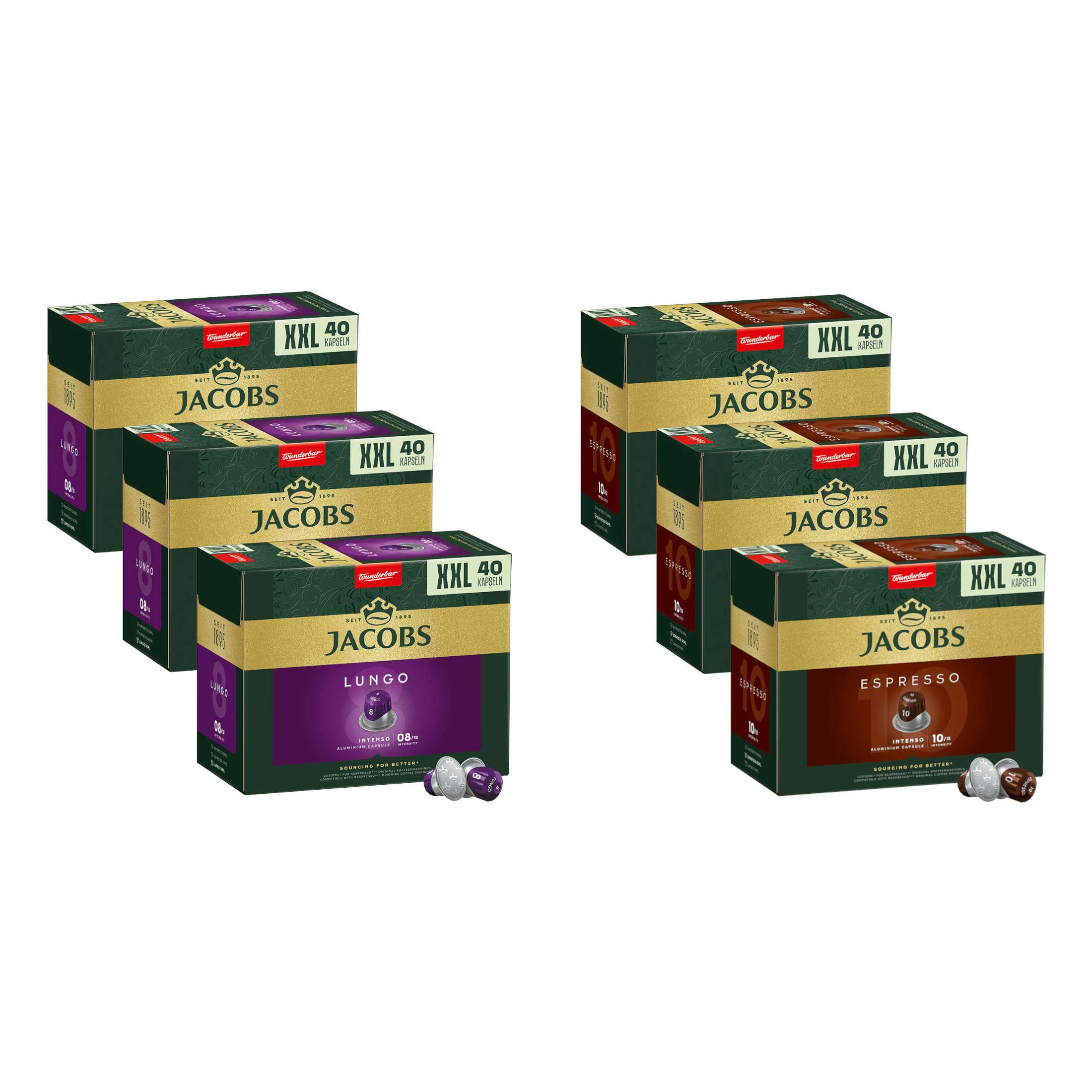 JACOBS Kaffee Lungo 8 + Espresso 10 Nespresso®* kompatibel - 240 Kapseln XXL-Pack, 1248 g, (Packung, 6er Pack)