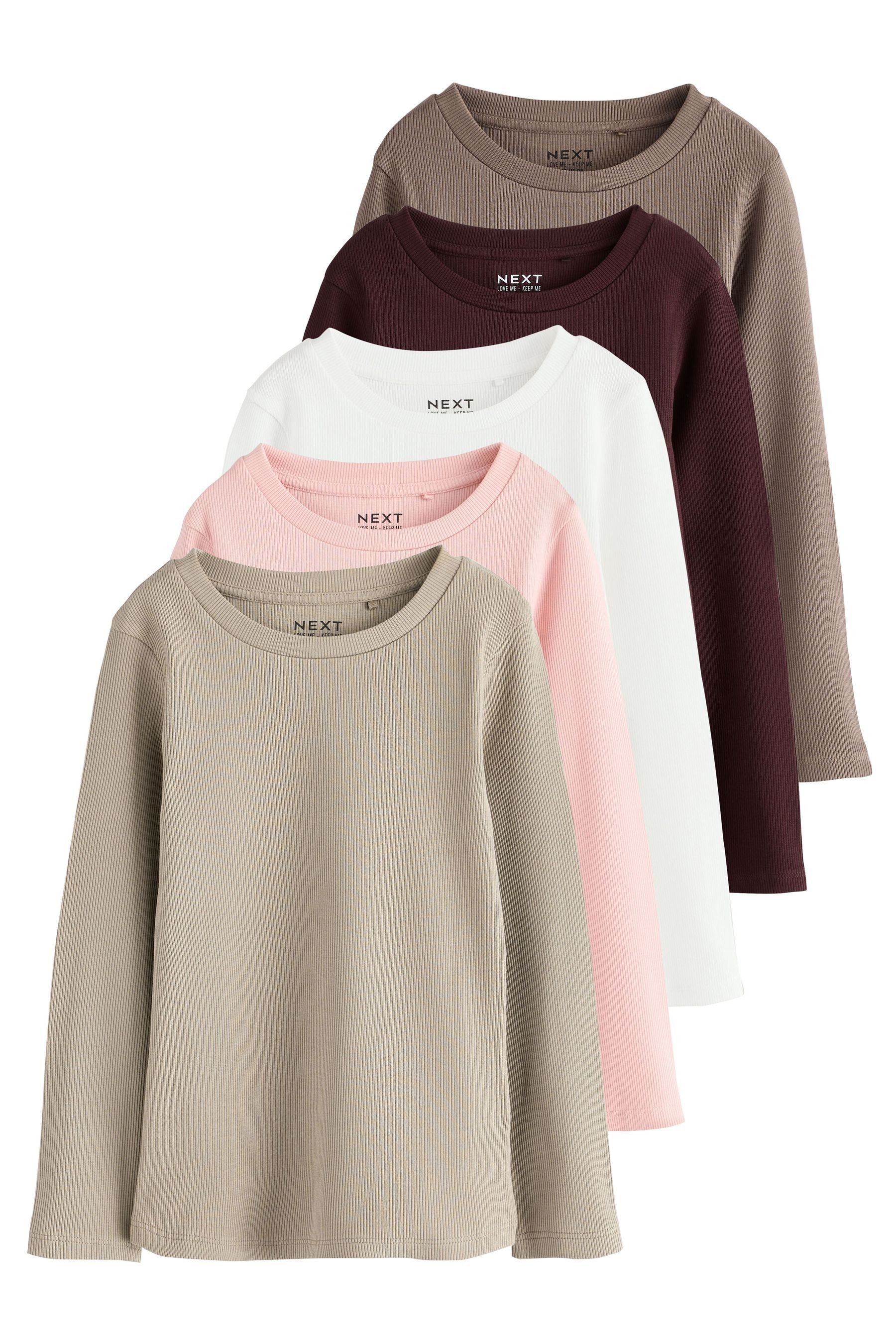 Next Langarmshirt Langärmelige Rippen-Tops im 5er-Pack (5-tlg)