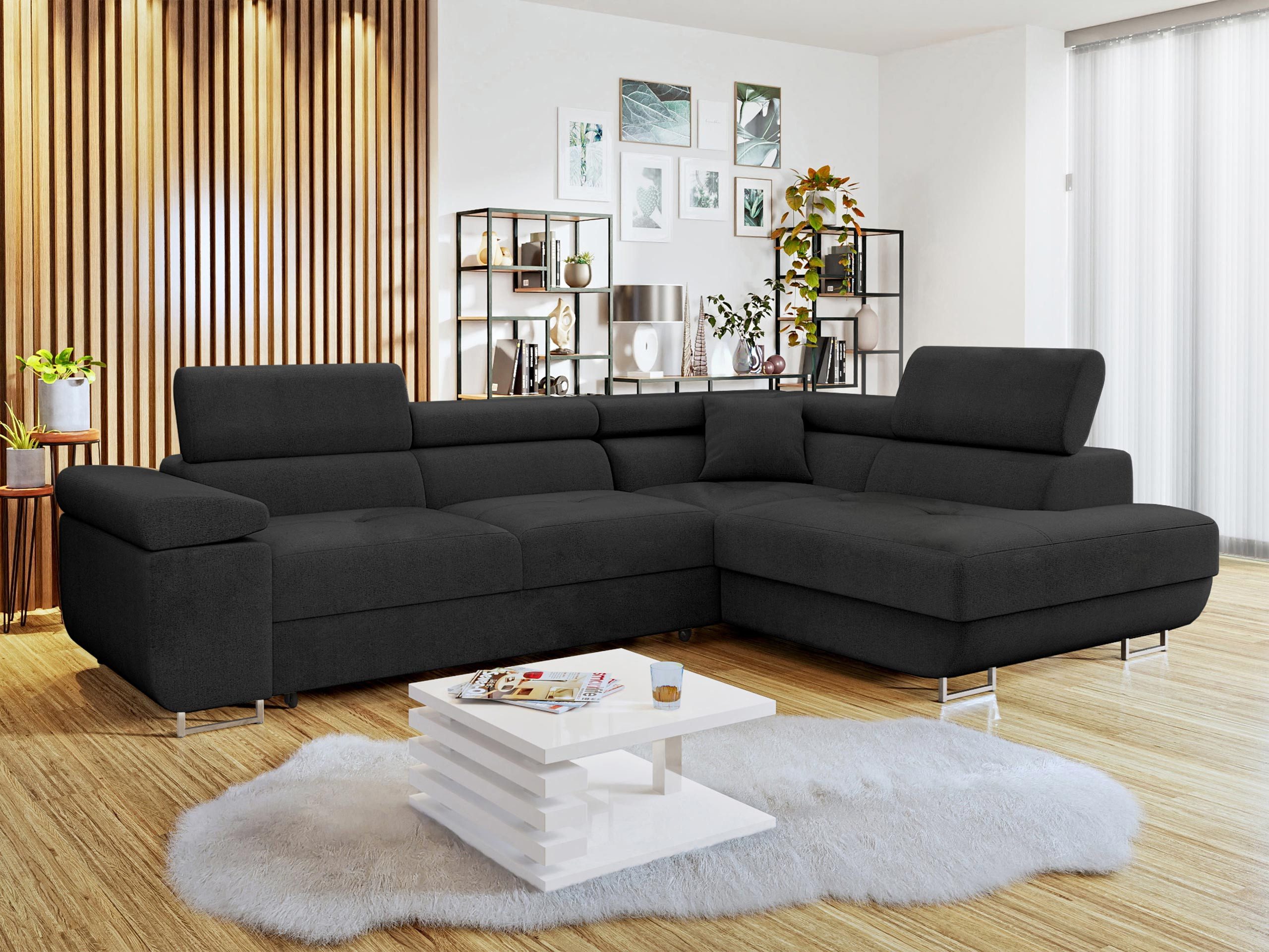 MIRJAN24 Ecksofa Torezio, mit Bettkasten und Schlaffunktion, Einstellbare Kopfstützen, 274x203x70-90 cm
