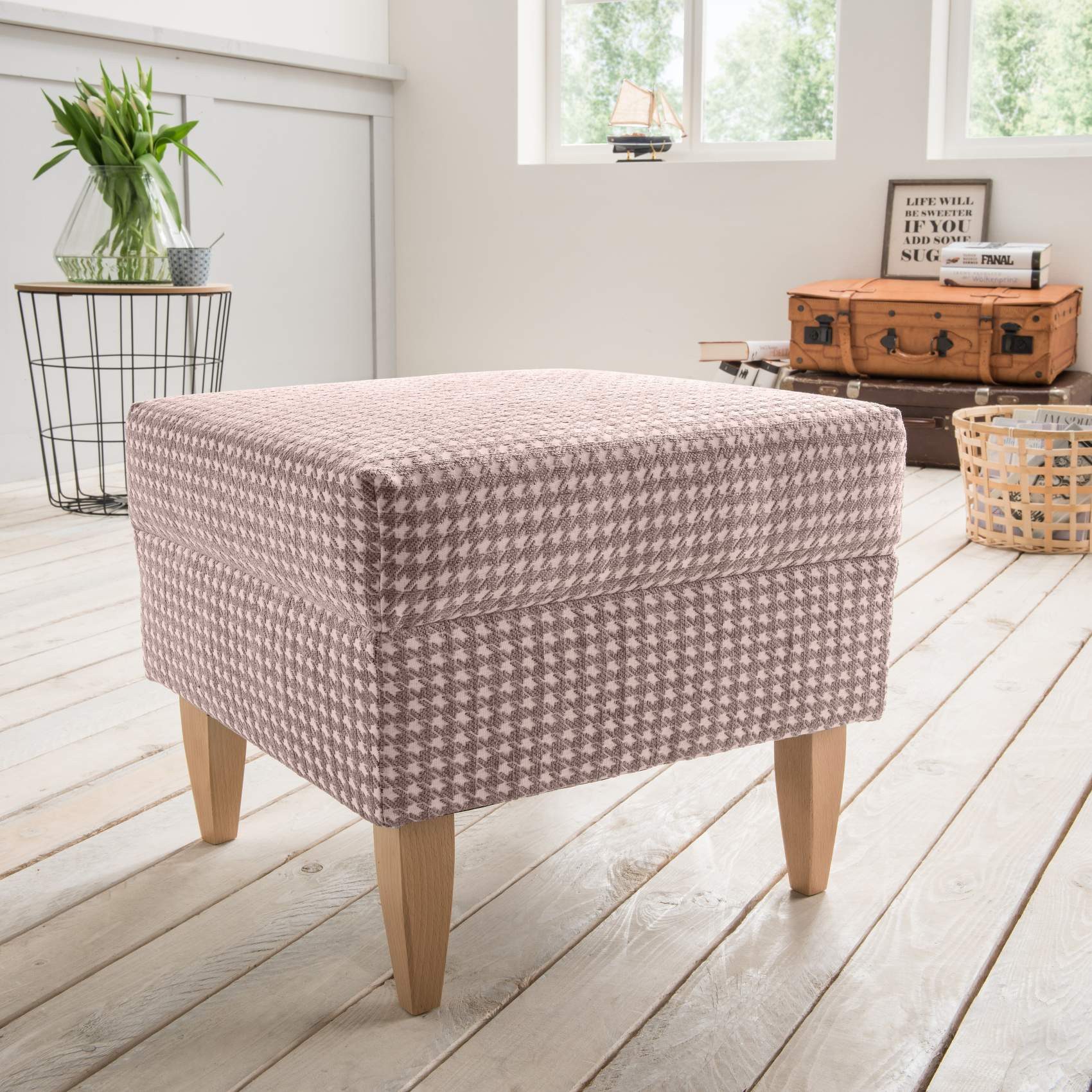 Trendmöbel24 Polsterhocker Hocker für Ohrensessel AVERSA Stoff Talento Flamingo