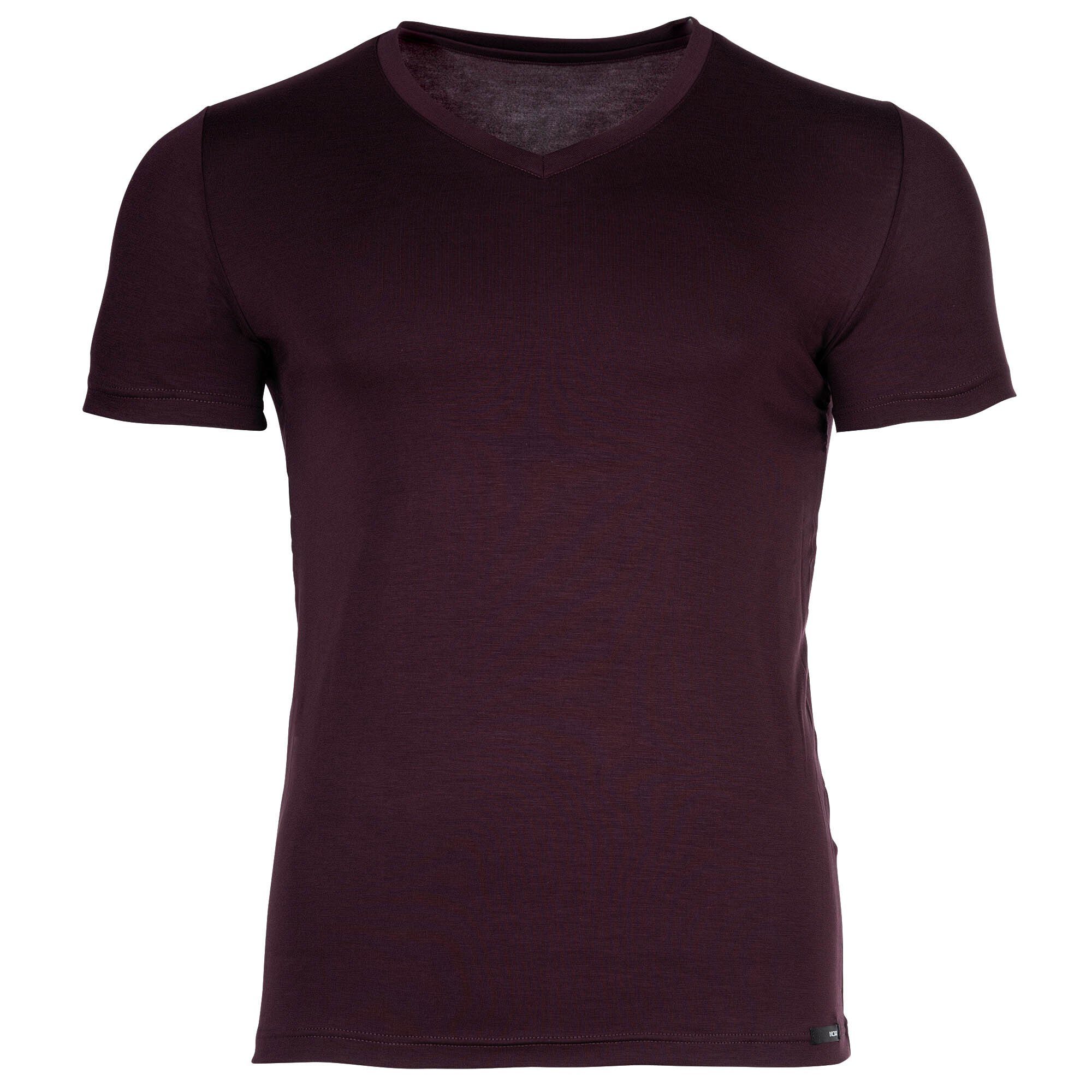 Herren Bordeaux Tee-Shirt Lyocell T-Shirt V soft T-Shirt V - Neck Hom