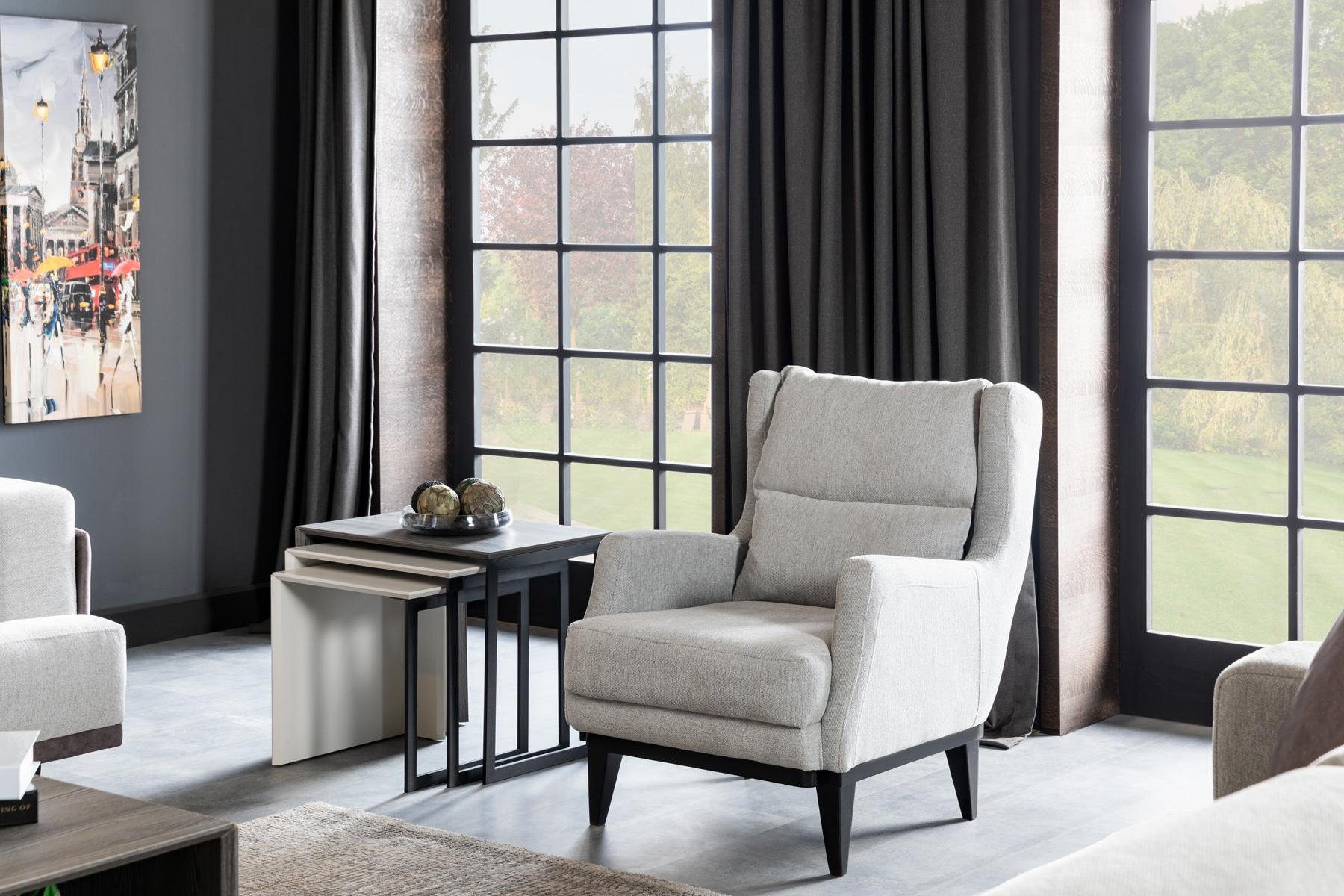 Europe (Sessel, Stil Wohnzimmer Sessel Made Grau in Sitzer Modern JVmoebel Beistelltisch), Ohne Sessel