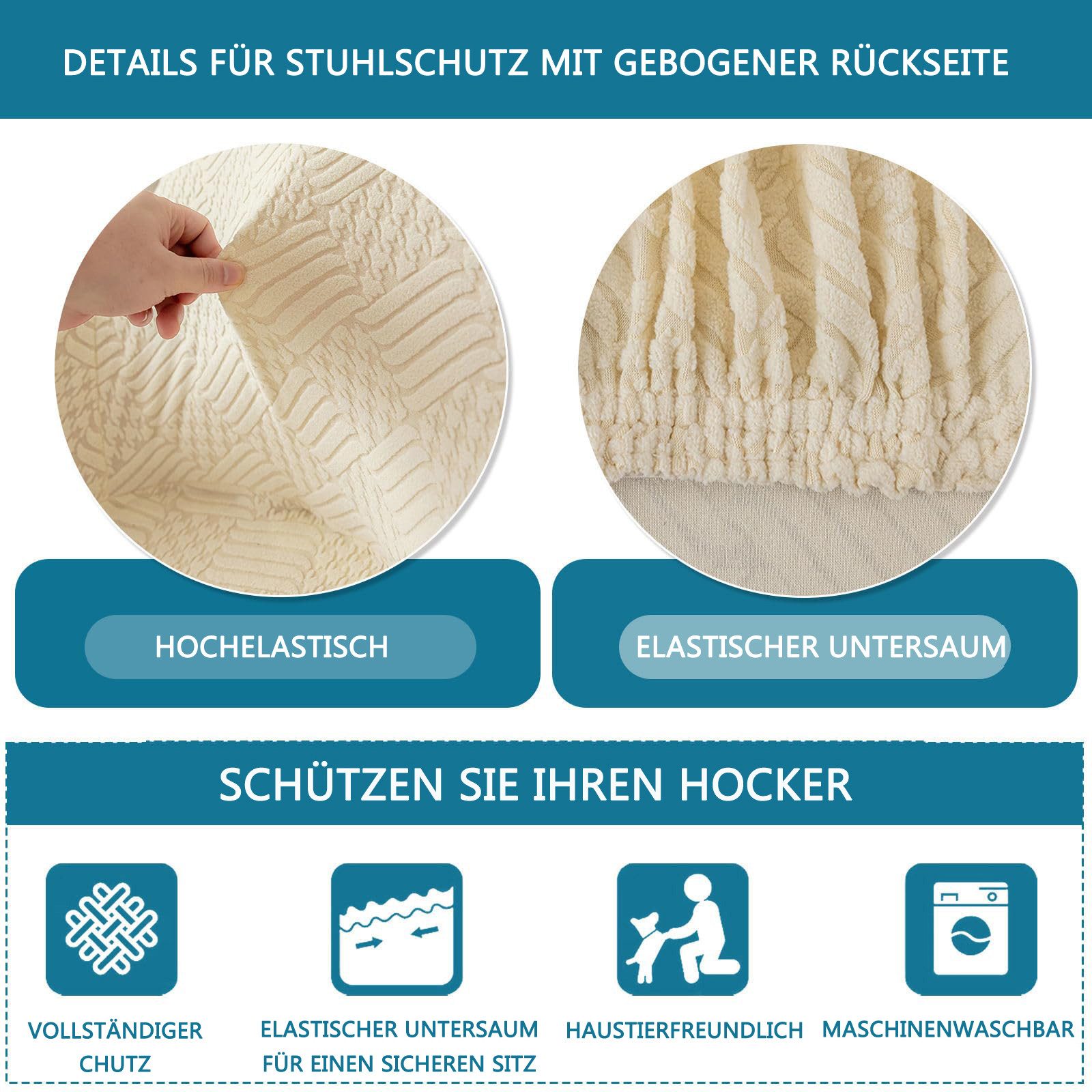 Coonoor Stuhlhusse Stuhlhussen Stretch Stuhlbezug Sesselbezug 2/4er Set, Schwingstühle mit Armlehnen Abnehmbare Schonbezug – Bild 5 von 5
