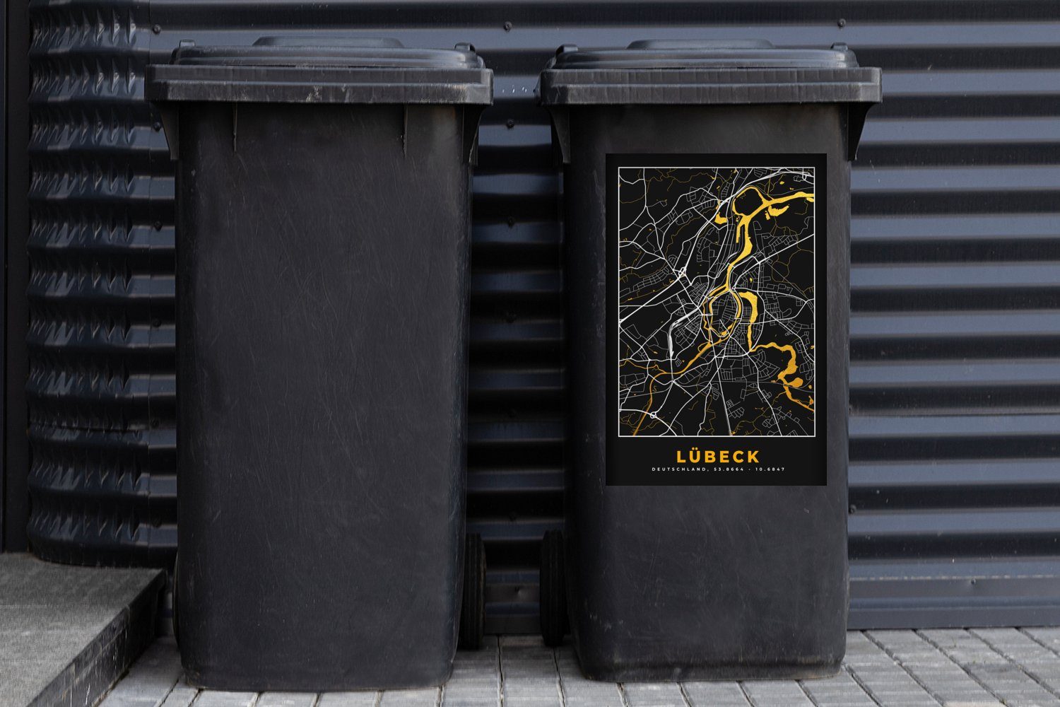 - Mülleimer-aufkleber, MuchoWow Gold Abfalbehälter (1 Wandsticker St), Stadtplan - - Container, Sticker, Deutschland Karte Lübeck - Mülltonne,