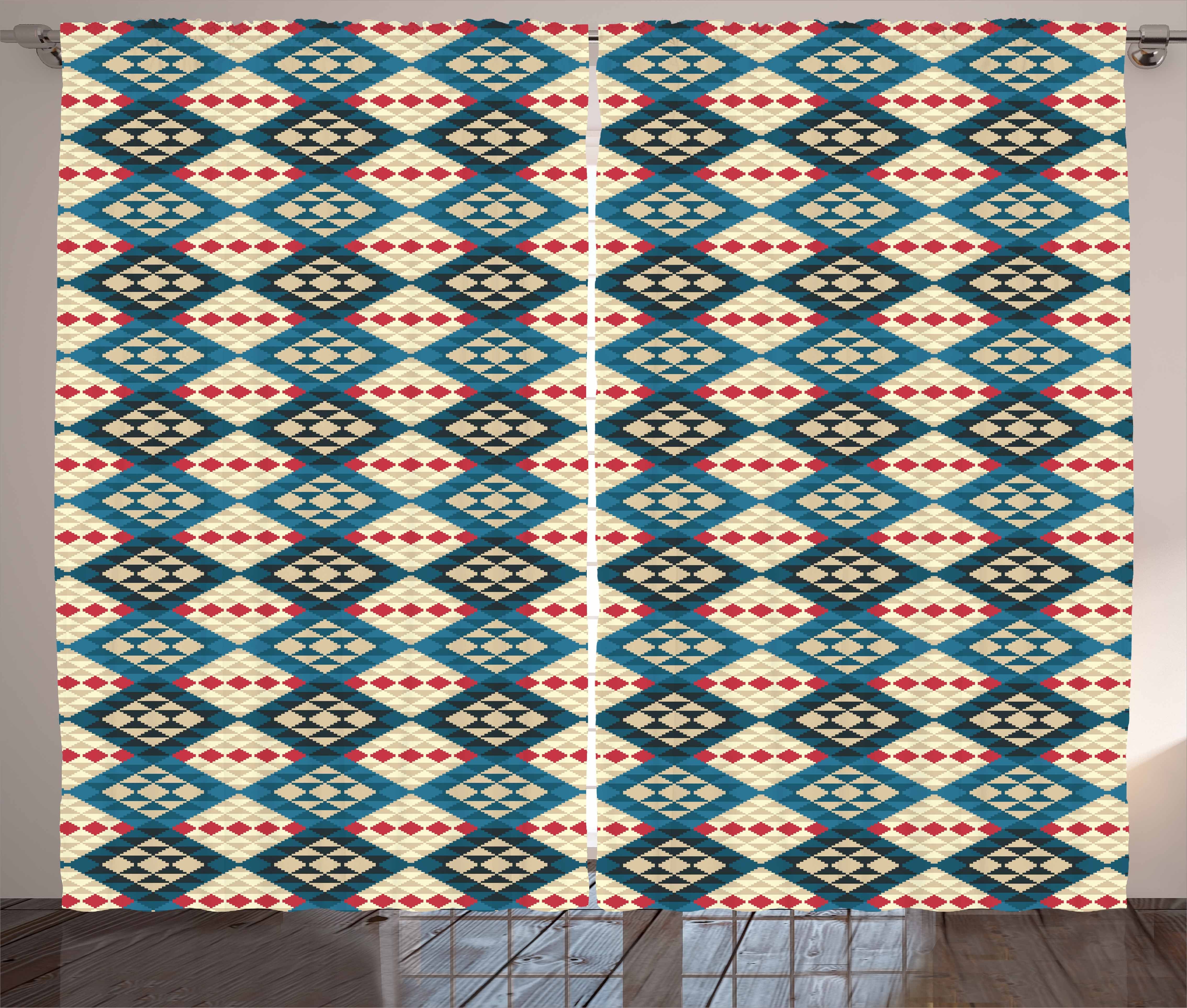 Gardine Schlafzimmer Kräuselband Vorhang mit Schlaufen und Haken, Abakuhaus, Ethnisch Geflochtene Mosaikkunst