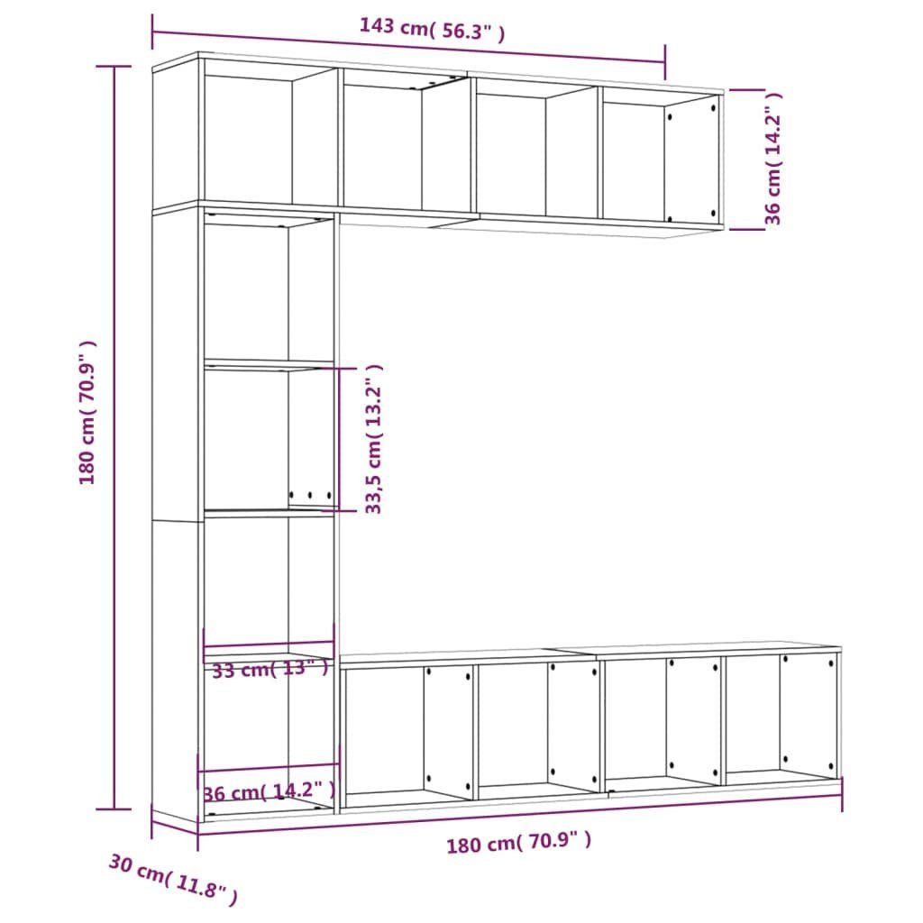 vidaXL Bücherregal Braune Eiche Bücherregal-/TV-Schrank-Set Eichen-Optik, Braun 3-tlg. 3-tlg