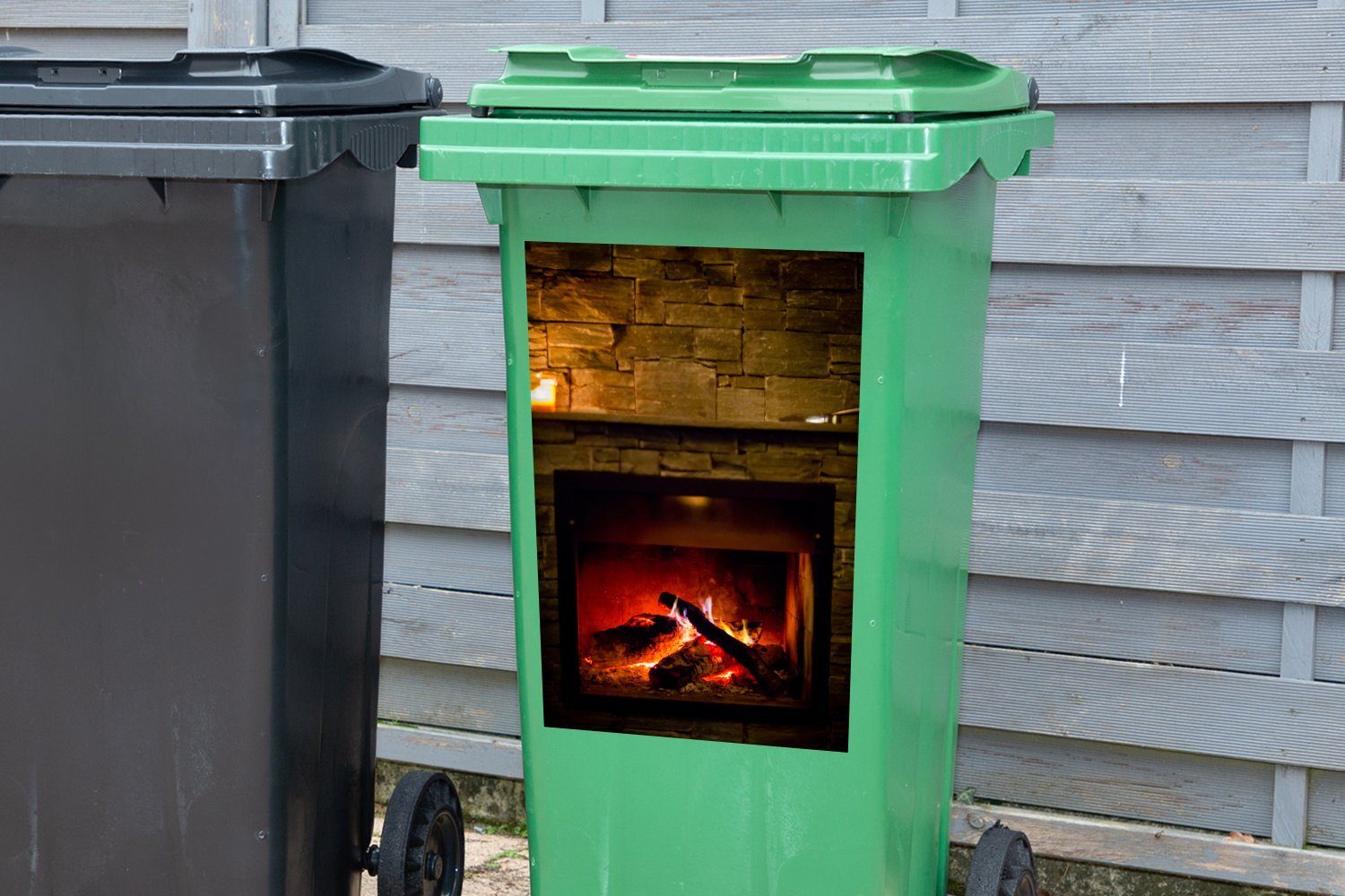 Container, Feuerstelle Licht (1 rotem Abfalbehälter Sticker, MuchoWow mit Mülltonne, Mülleimer-aufkleber, Wandsticker St),