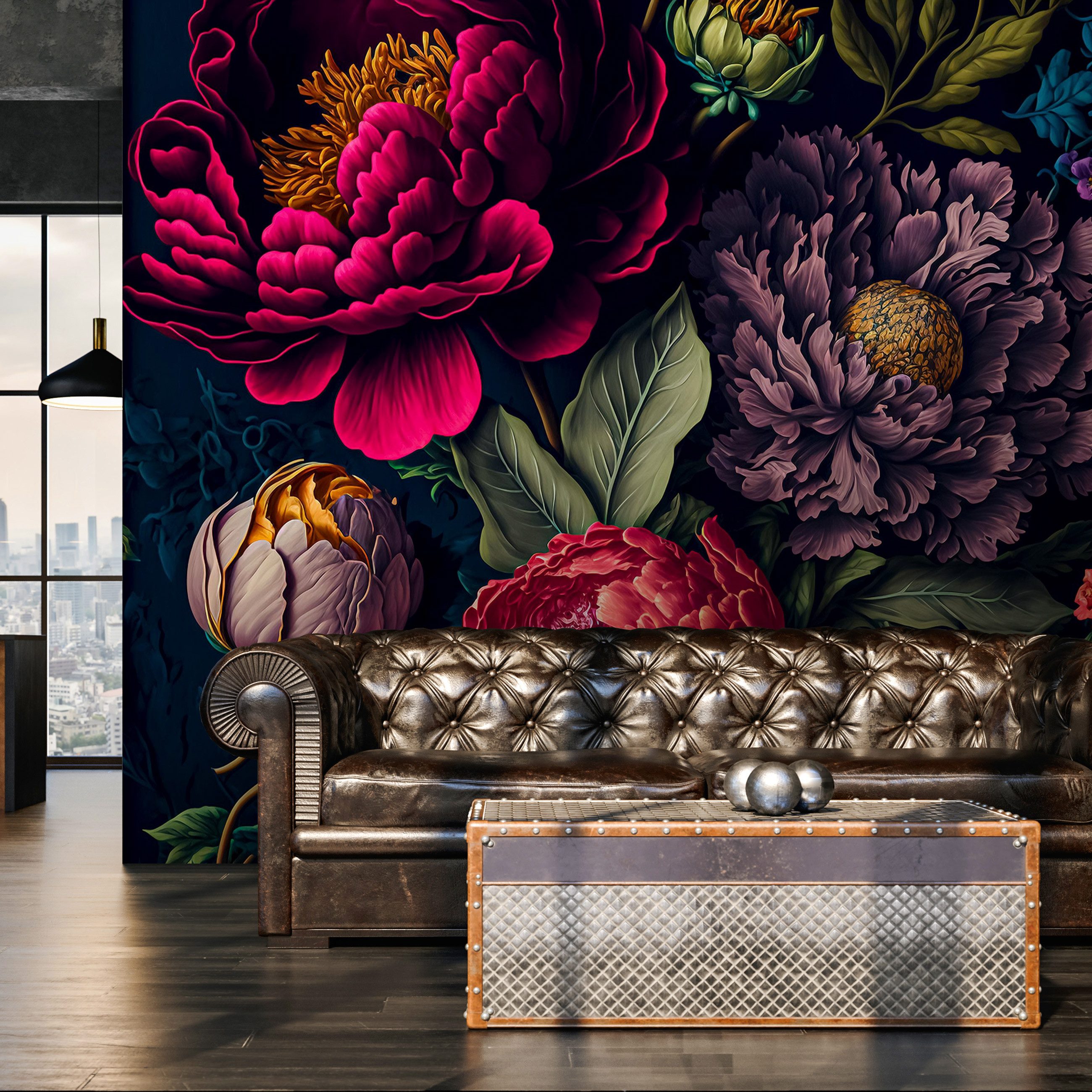 Wallarena Fototapete Blumen Vintage Dark Tapete günstig online kaufen