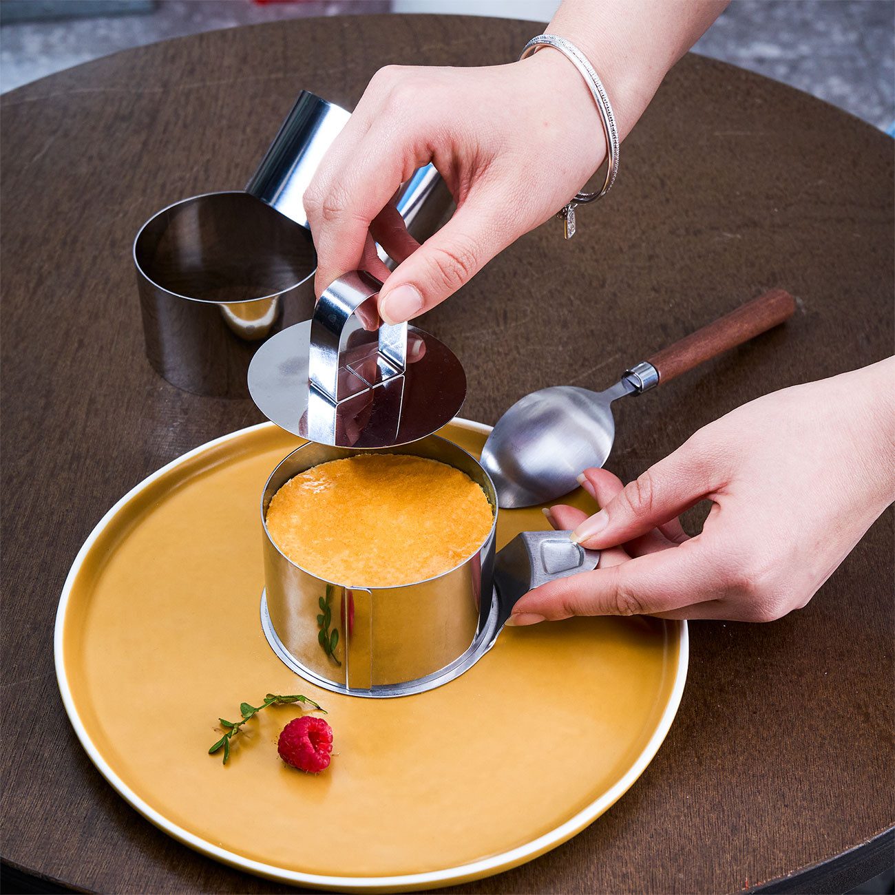 Casativo Speisering Dessertringe Speiseringe 6er Set Edelstahl Anrichtringe mit Stampfer, (6 tlg., 6er-Set), Je Ring Ø 8 x 5 cm/rostfrei/mit Heber & Stampfer