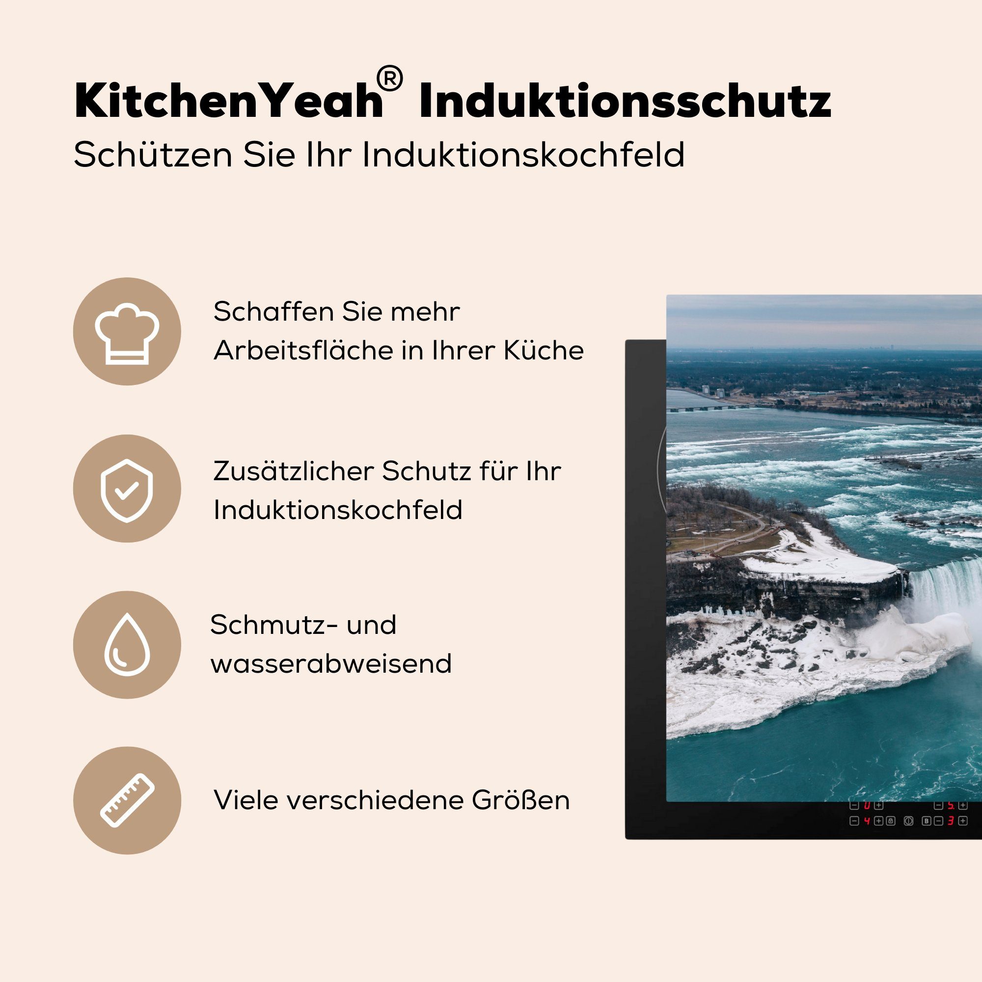 Ceranfeldabdeckung cm, aus Induktionskochfeld der Schutz Vinyl, Niagarafälle MuchoWow Vogelperspektive, (1 Herdblende-/Abdeckplatte 81x52 Kanadas küche, die für tlg),