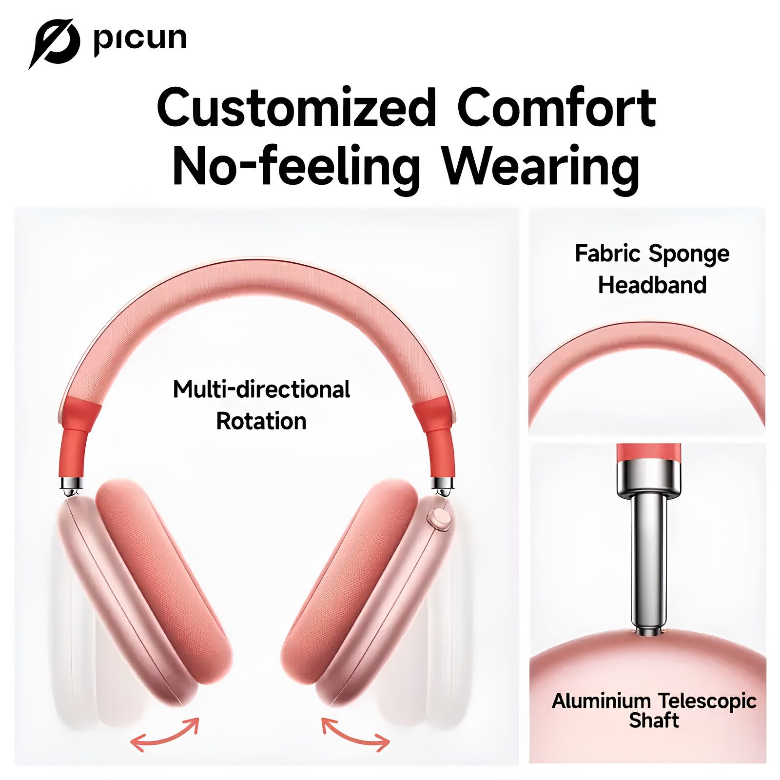 Athlix Picun F8 Pro Kopfhörer mit aktiver Geräuschunterdrückung Kabellos Bluetooth-Kopfhörer (140 Std. Akkulaufzeit, 5 Mikrofone mit ENC, Head-Tracking) – Bild 3 von 5