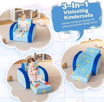 KOMFOTTEU Kindersofa 3 in 1, mit Rückenlehne & Armlehne, Blau