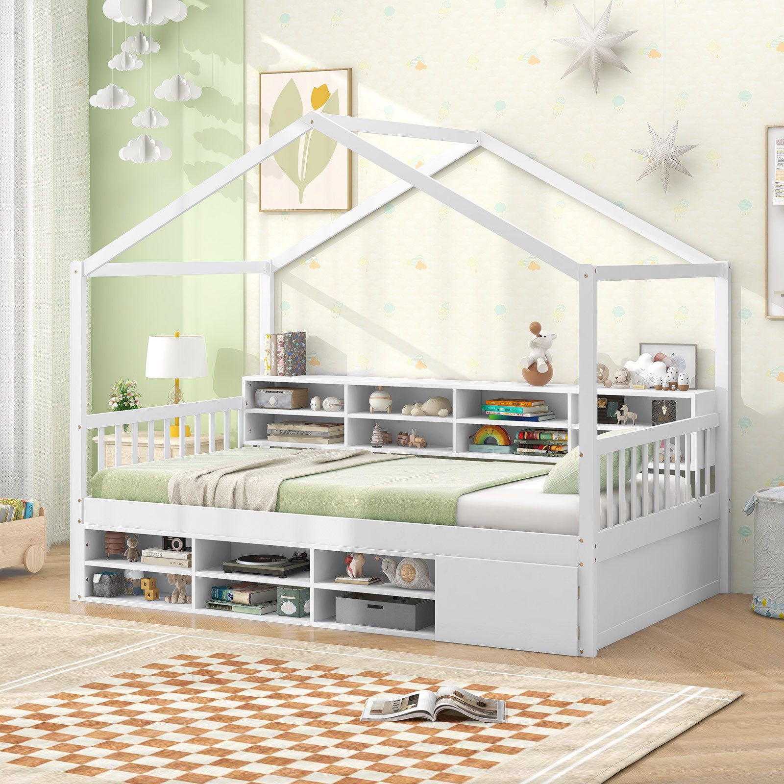 COSTWAY Kinderbett, Hausbett, mit 14 Fächern, günstig online kaufen