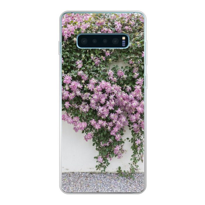 MuchoWow Handyhülle Schlingpflanze mit rosa Blüten Phone Case Handyhülle Samsung Galaxy S10+ Silikon Schutzhülle