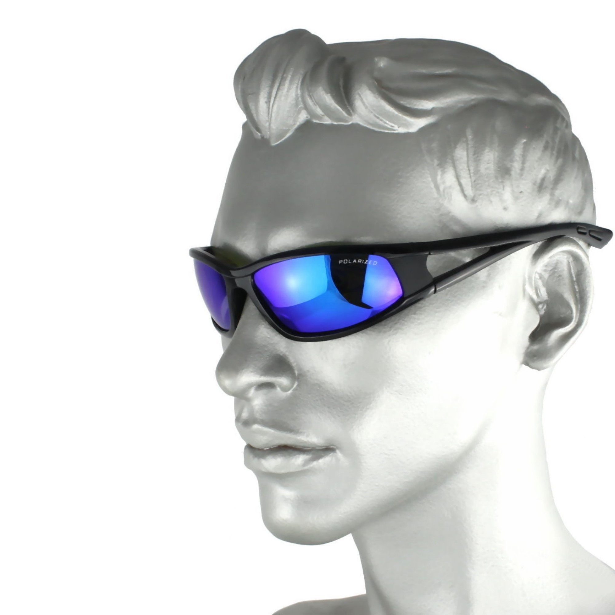 Rennec Sonnenbrille (Radbrille Angelbrille mit Brillenbeutel) Sportbrille mit Gläser in Blau Verspiegelt Polarisiert