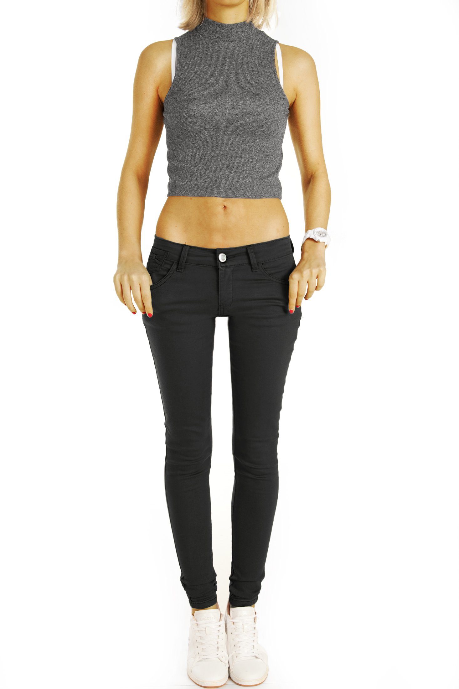 be styled Röhrenhose Low Waist Hosen hüftige Skinny Stretch fit Hüftjeans - Damen - j14f-2 Schleife auf Gesäßtaschen
