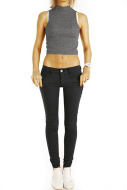 be styled Röhrenhose Low Waist Hosen hüftige Skinny Stretch fit Hüftjeans - Damen - j14f-2 in Unifarben, mit Stretch-Anteil, Schleife auf Gesäßtaschen