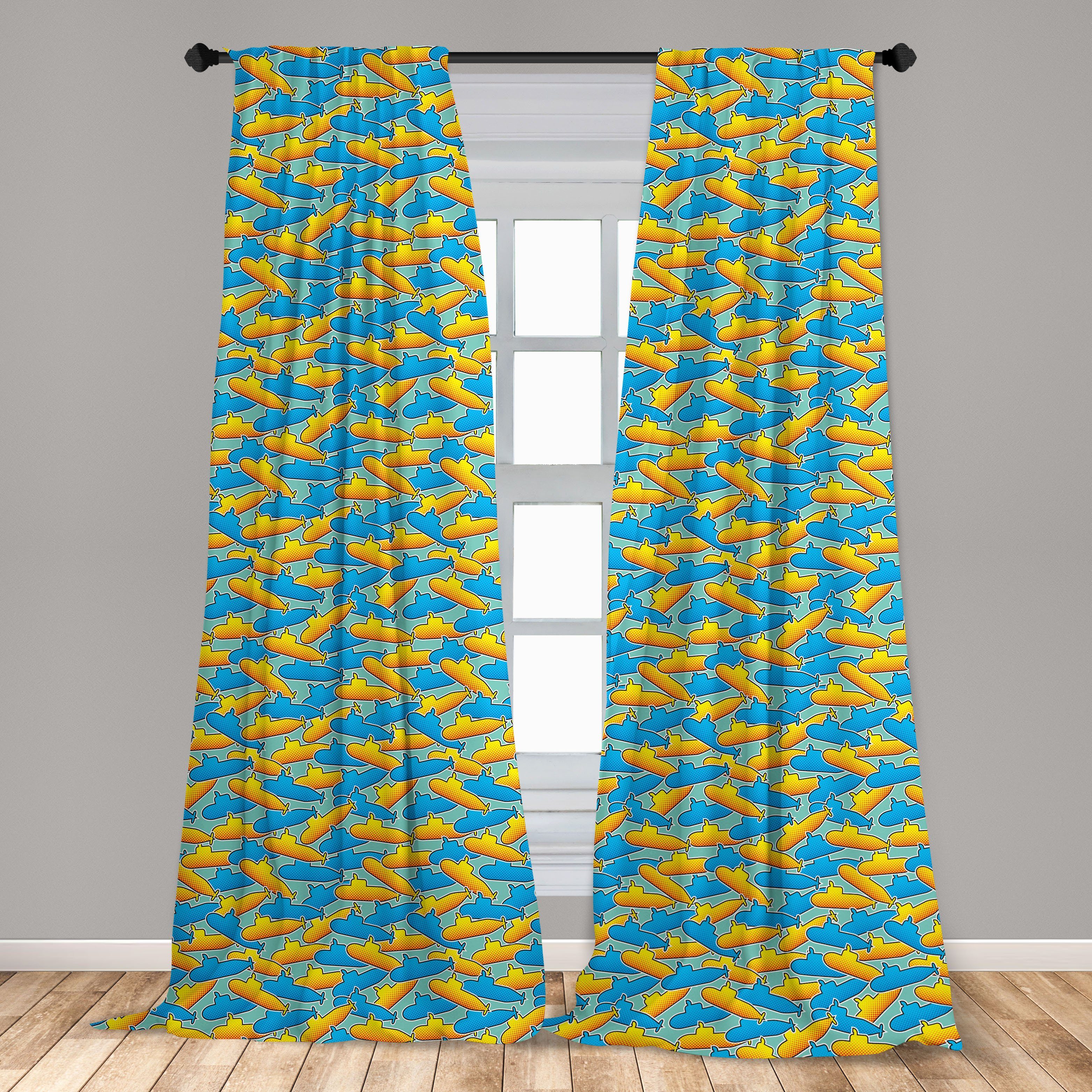 Microfaser, Dekor, Abakuhaus, U-Boot Gelbes Schlafzimmer Wohnzimmer Gardine für Pop-Art-Stil Vorhang