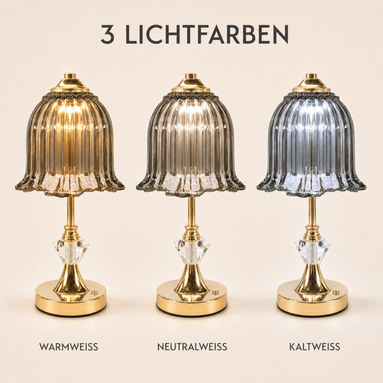 Luckice LED Nachttischlampe Moderne LED Tischlampe–Nachtlicht Nachttischlampe kabellos, 2000-mAh-Batterie, dreifarbige Lichtänderung, stufenlose Dimmung, stilvolle Tischleuchte mit einstellbarer Helligkeit & Warmweiß für Schreibtisch, Schlafzimmer, Wohnzimmer  stufenlos dimmbar, augenschonend & energiesparend