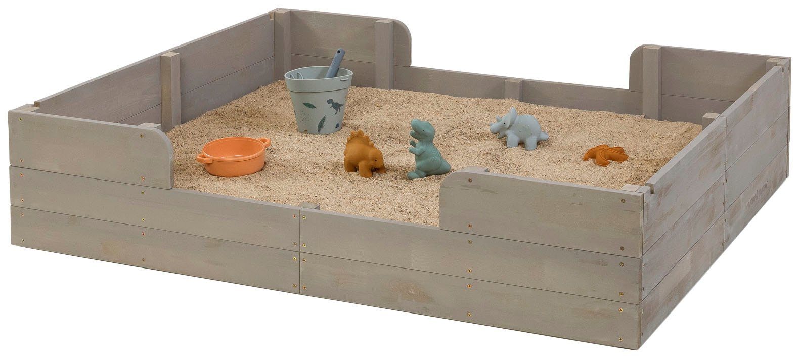 MUDDY BUDDY® Sandkasten Dino Lover, (inkl. Abdeckplane aus PP), warmgrau, Holzschutz vorbehandelt
